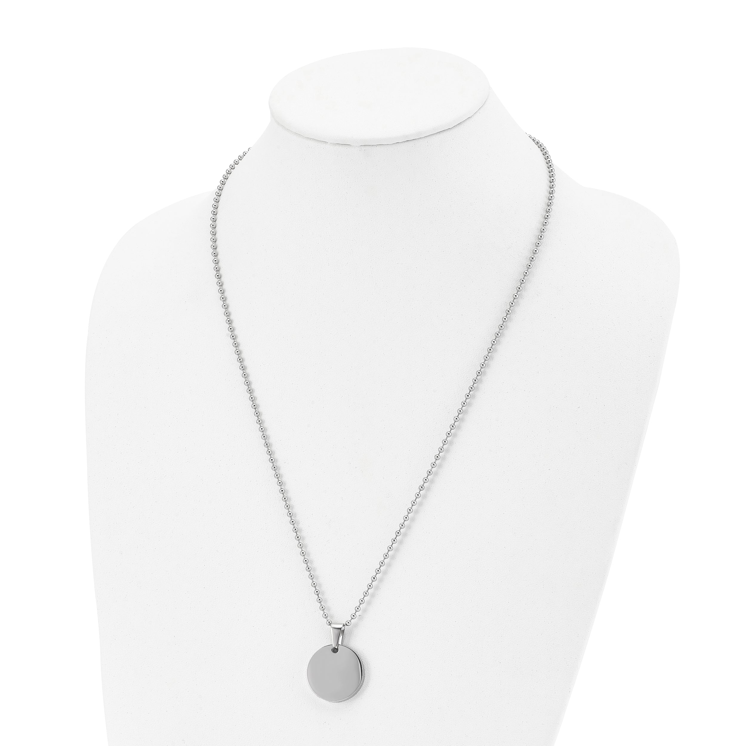 Chisel Stainless Steel Brushed and Polished Reversible Round 4mm Dog Tag on a 24 inch Ball Chain Necklace