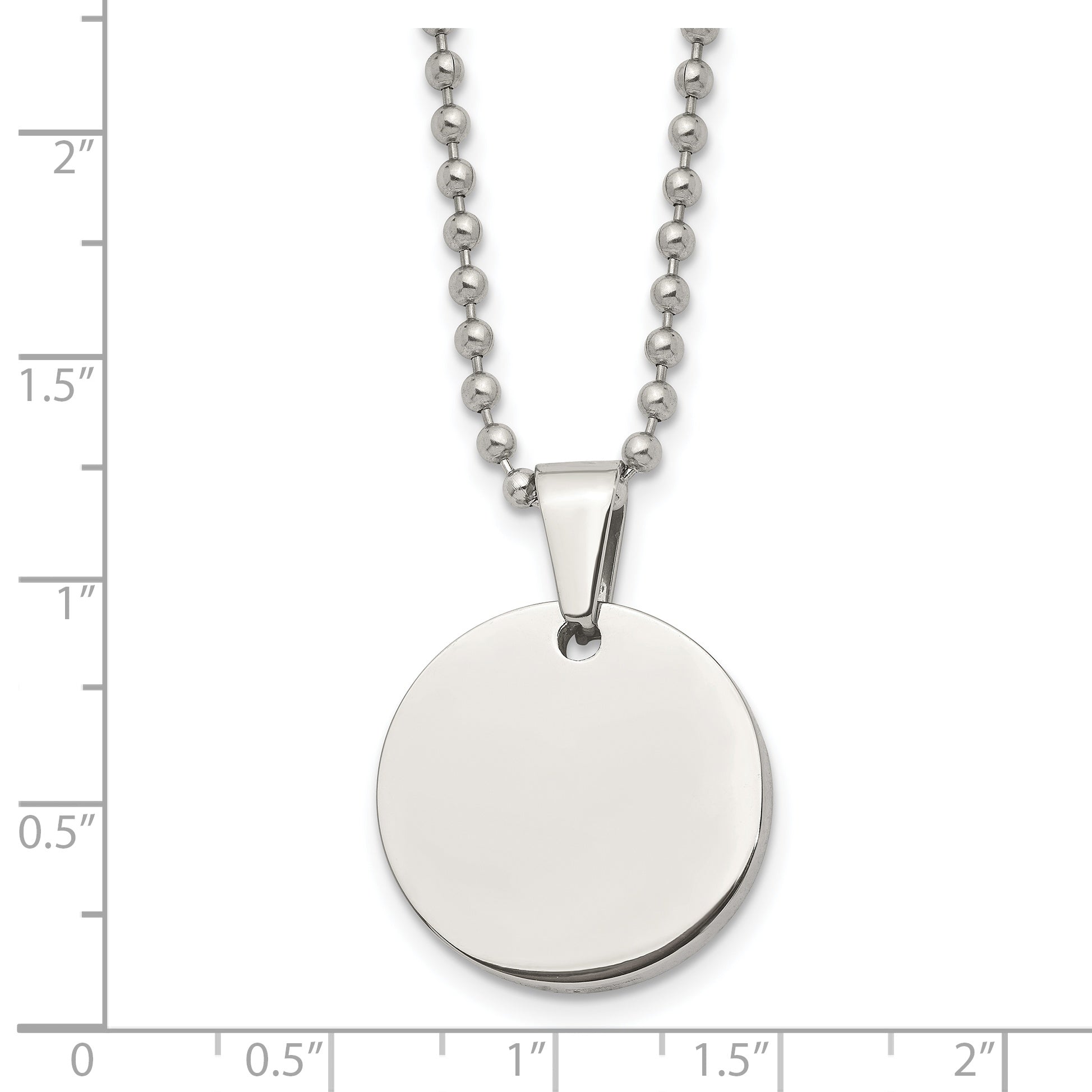 Chisel Stainless Steel Brushed and Polished Reversible Round 4mm Dog Tag on a 24 inch Ball Chain Necklace