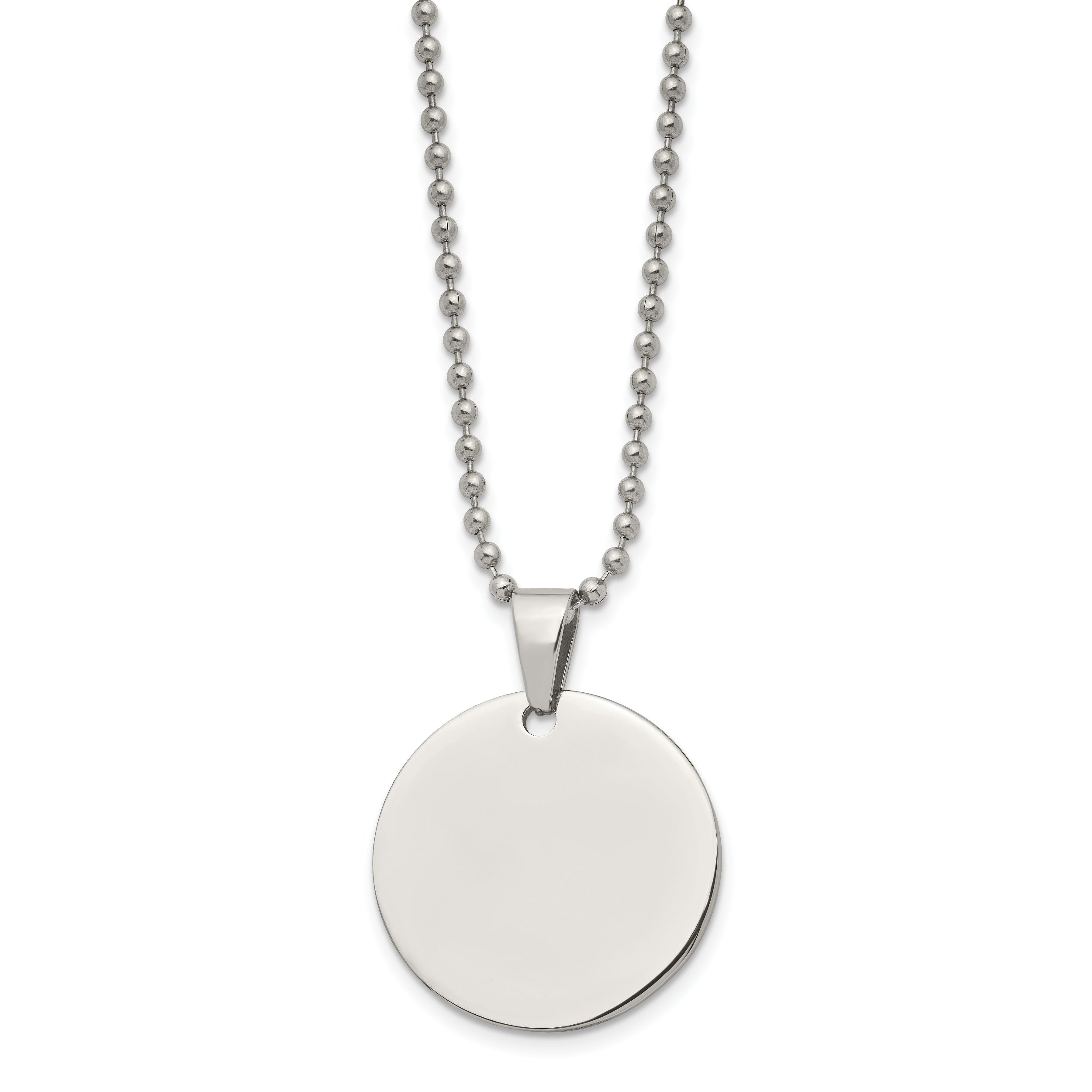 Chisel Stainless Steel Brushed and Polished Reversible Round 2mm Dog Tag on a 24 inch Ball Chain Necklace