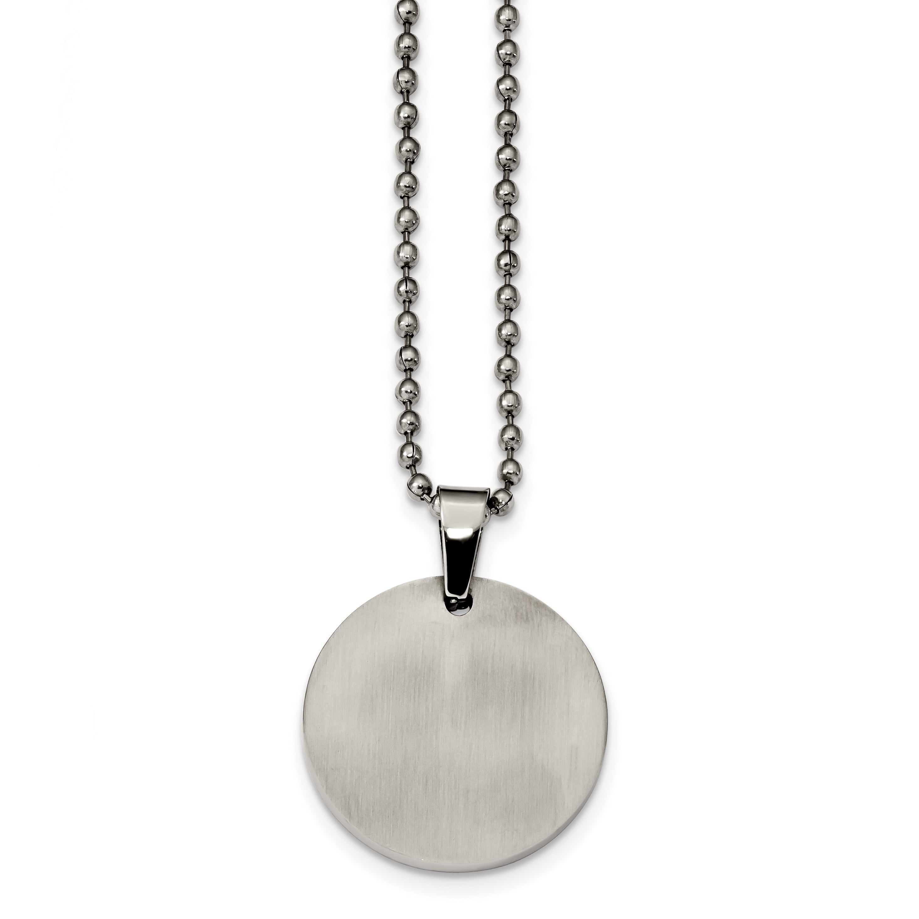 Chisel Stainless Steel Brushed and Polished Reversible Round 2mm Dog Tag on a 24 inch Ball Chain Necklace