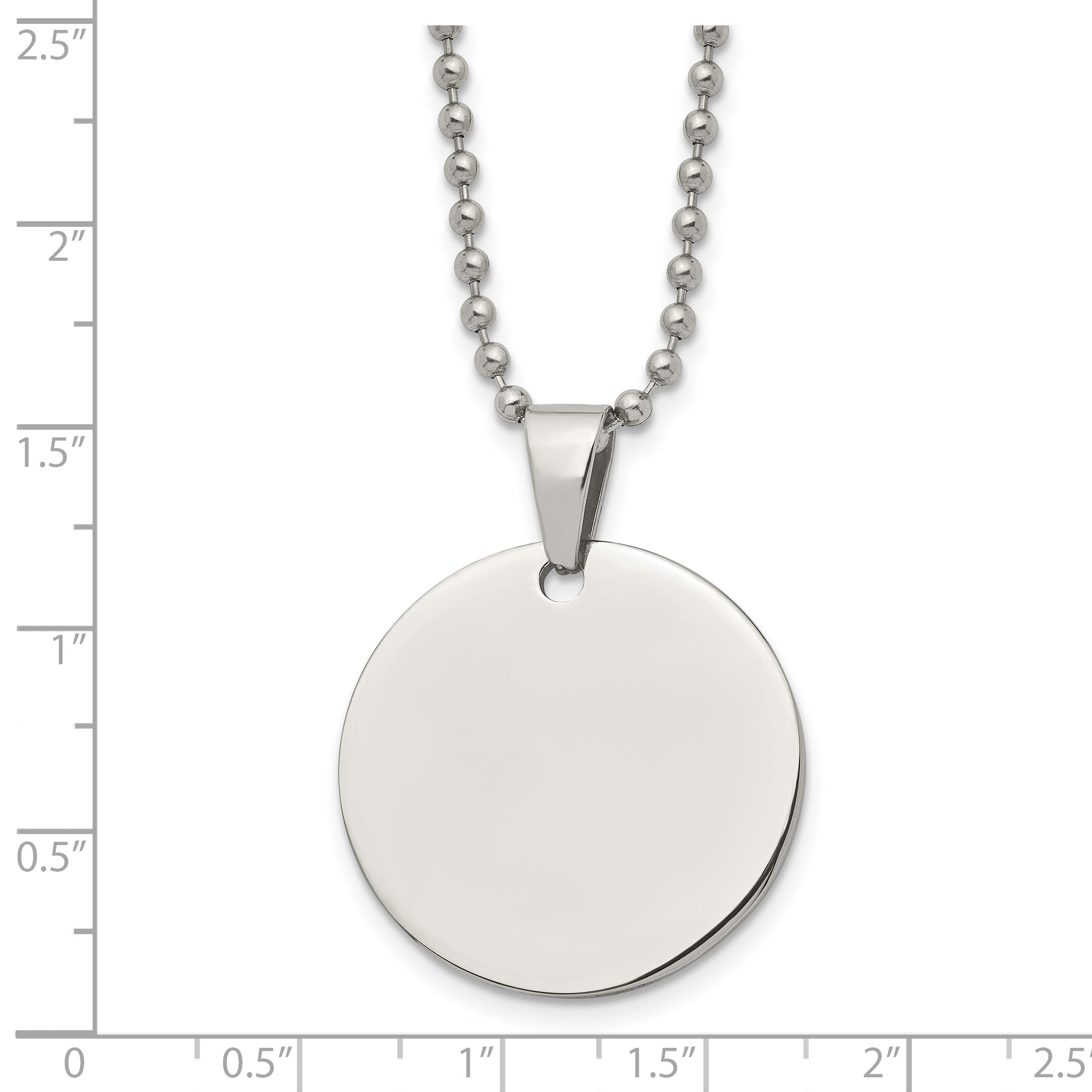 Chisel Stainless Steel Brushed and Polished Reversible Round 2mm Dog Tag on a 24 inch Ball Chain Necklace