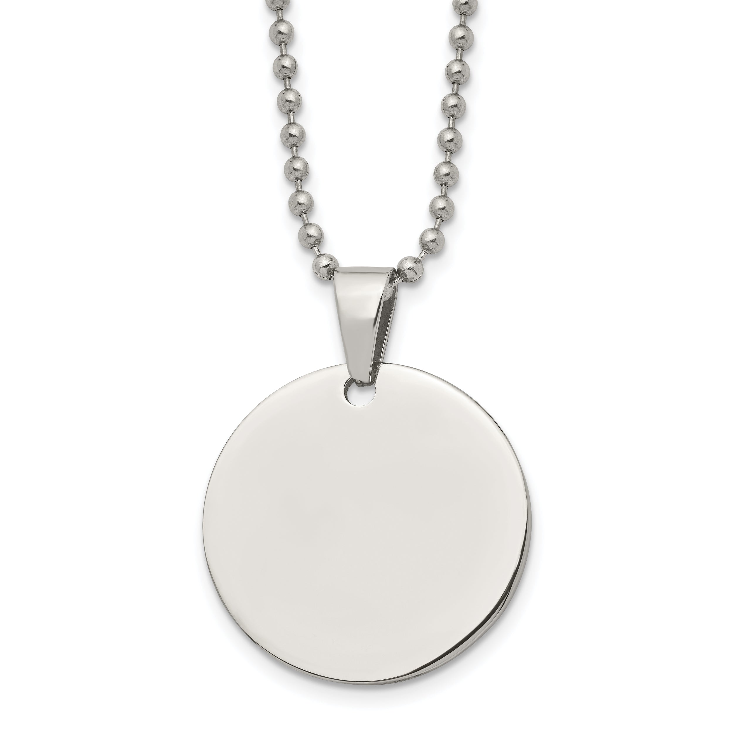 Chisel Stainless Steel Brushed and Polished Reversible Round 2mm Dog Tag on a 24 inch Ball Chain Necklace