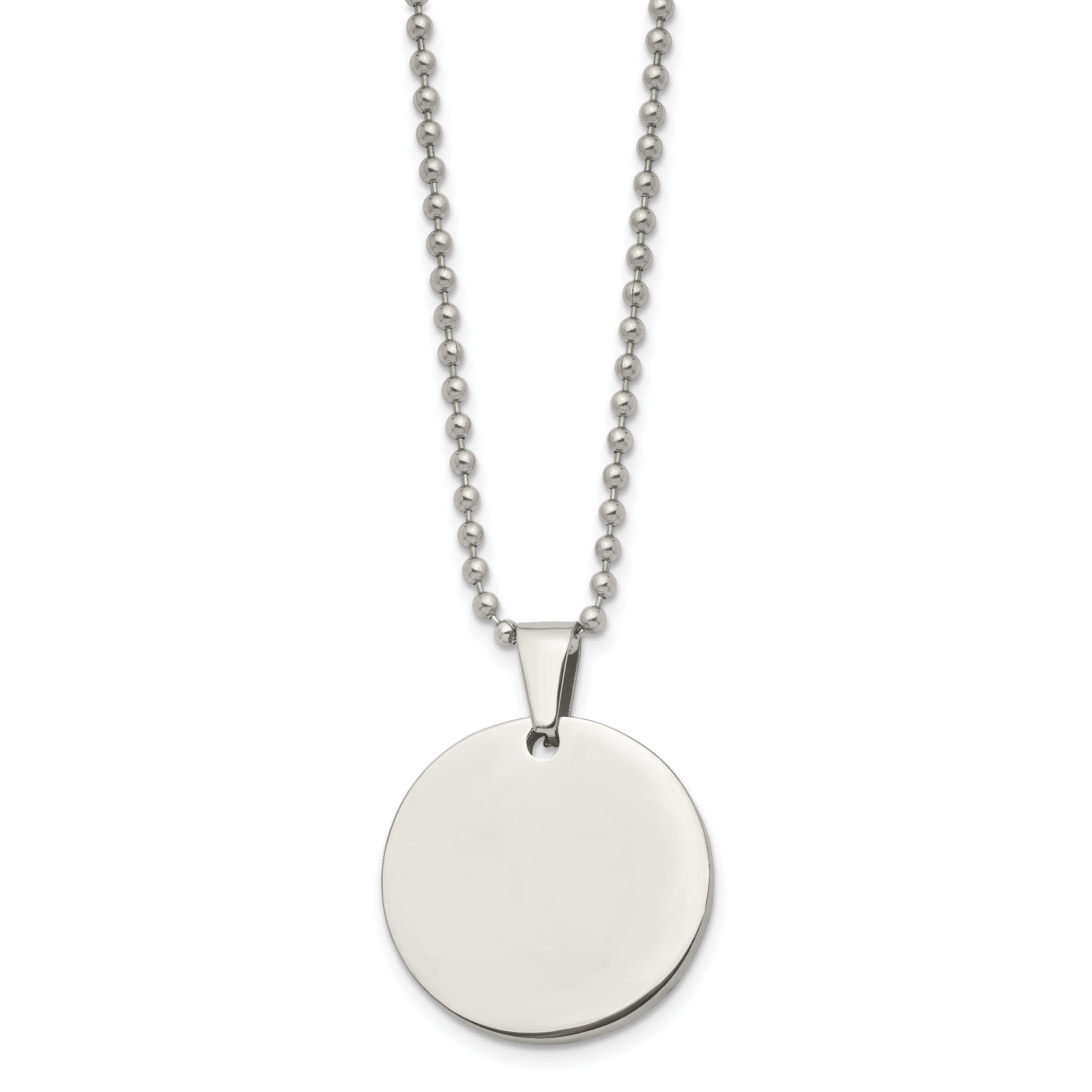 Chisel Stainless Steel Brushed and Polished Reversible Round 4mm Dog Tag on a 24 inch Ball Chain Necklace