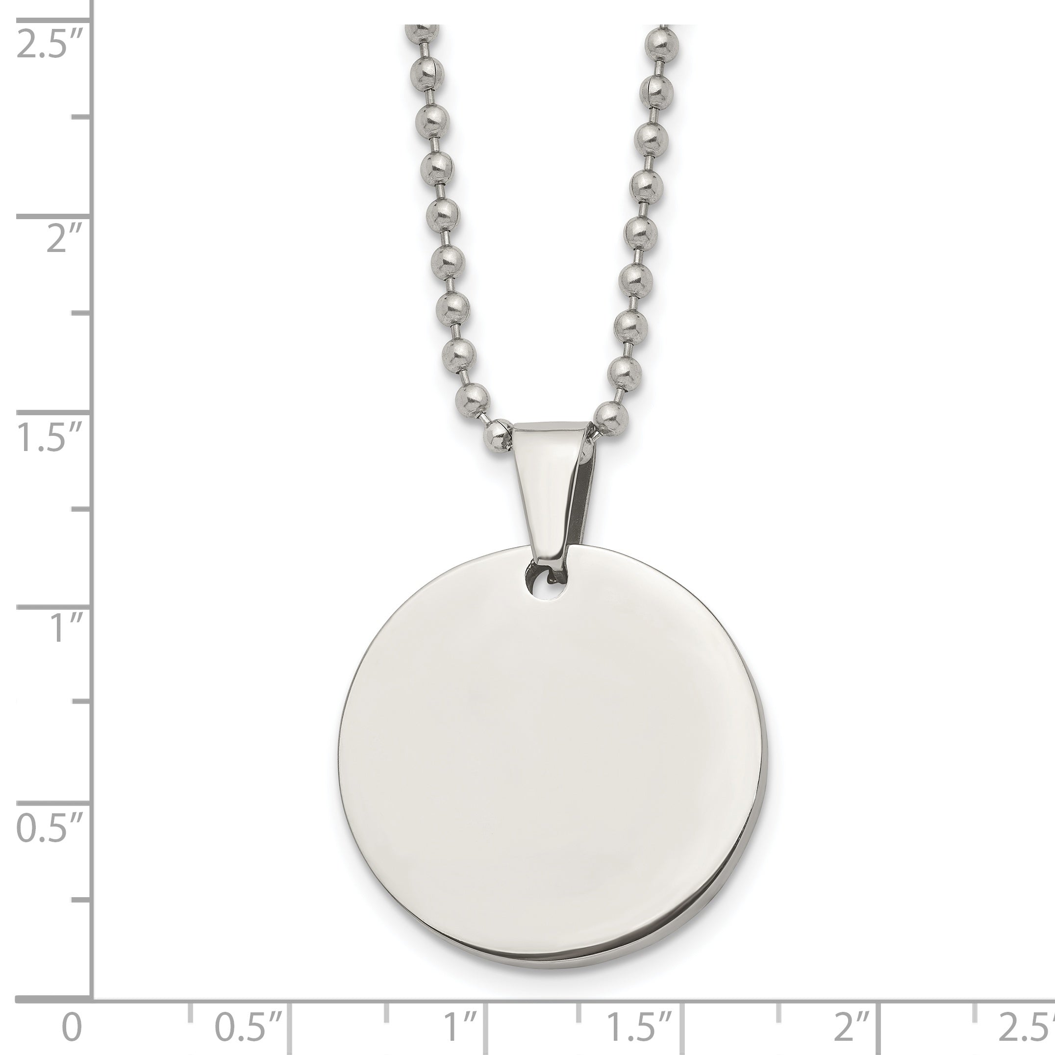 Chisel Stainless Steel Brushed and Polished Reversible Round 4mm Dog Tag on a 24 inch Ball Chain Necklace