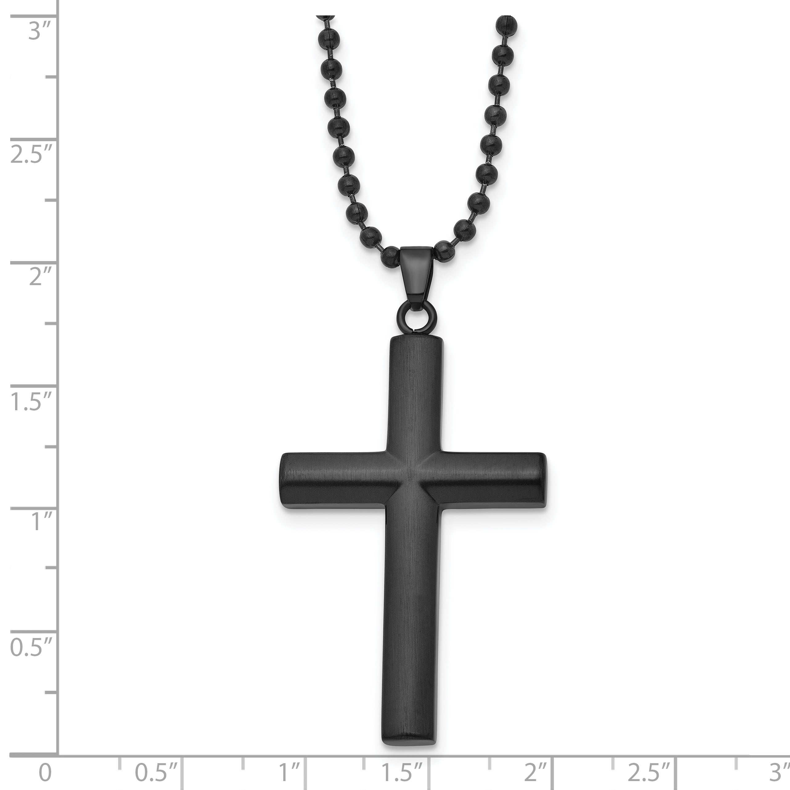 Chisel Stainless Steel Brushed and Polished Black IP-plated Cross Pendant on a 24 inch Ball Chain Necklace