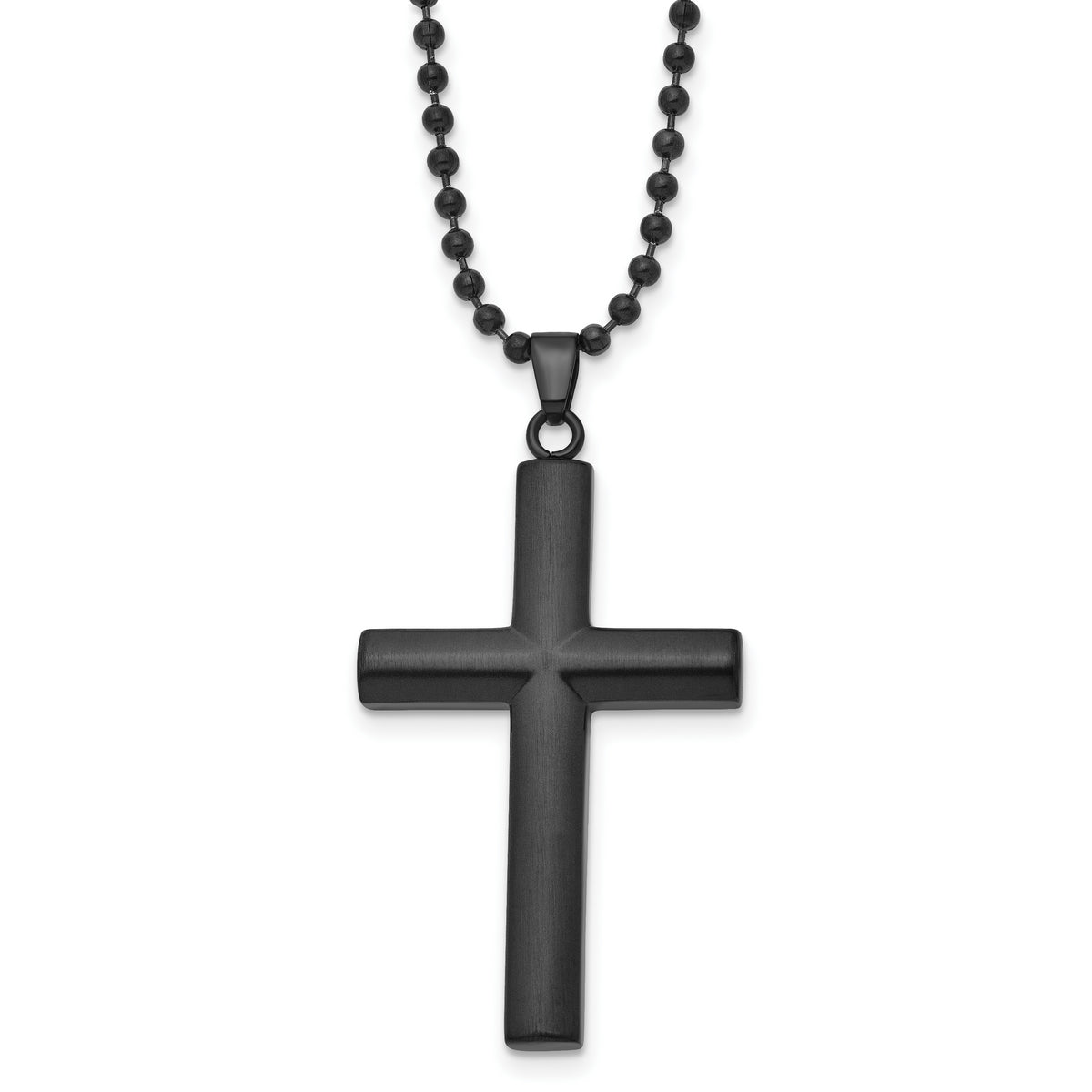 Chisel Stainless Steel Brushed and Polished Black IP-plated Cross Pendant on a 24 inch Ball Chain Necklace