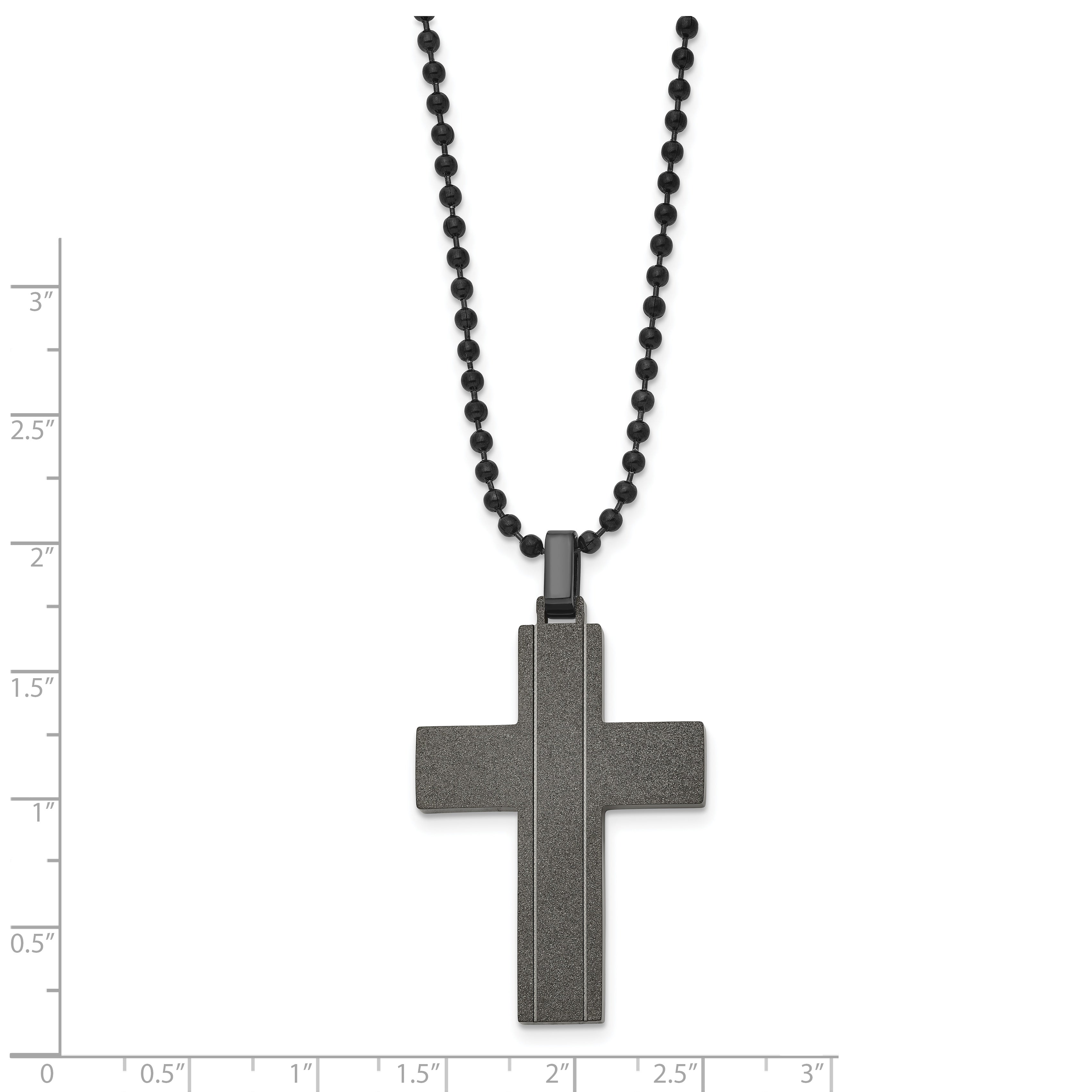 Chisel Stainless Steel Brushed and Polished Black IP-plated Laser cut Cross Pendant on a 22 inch Box Chain Necklace