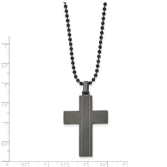 Chisel Stainless Steel Brushed and Polished Black IP-plated Laser cut Cross Pendant on a 22 inch Box Chain Necklace