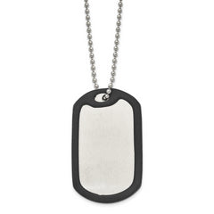 Chisel Stainless Steel Brushedand Polished Dog Tag with Removeable Black Rubber on a 24 inch Ball Chain Necklace