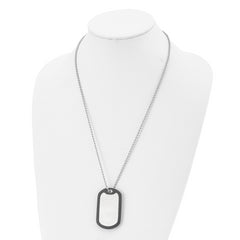 Chisel Stainless Steel Brushedand Polished Dog Tag with Removeable Black Rubber on a 24 inch Ball Chain Necklace