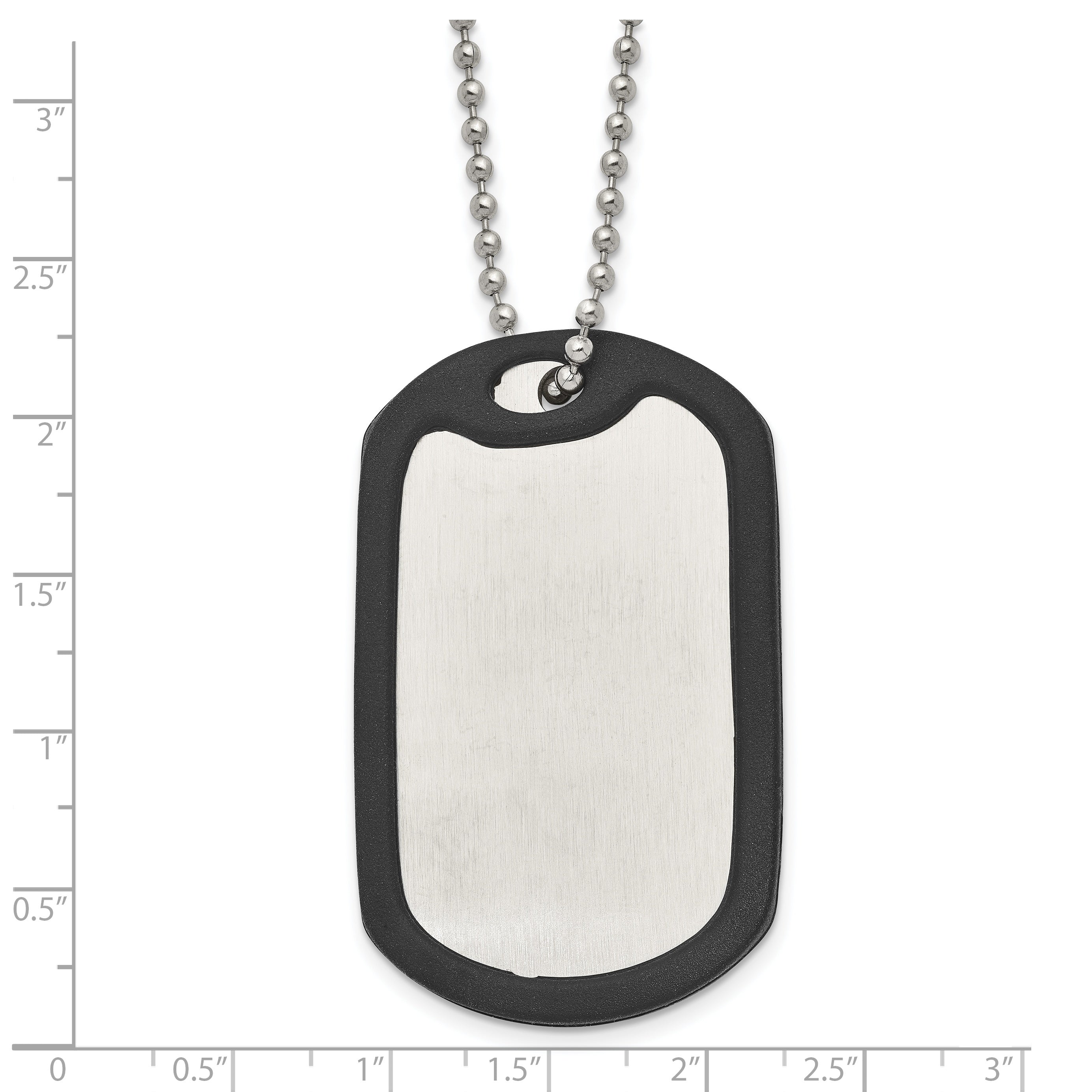 Chisel Stainless Steel Brushedand Polished Dog Tag with Removeable Black Rubber on a 24 inch Ball Chain Necklace