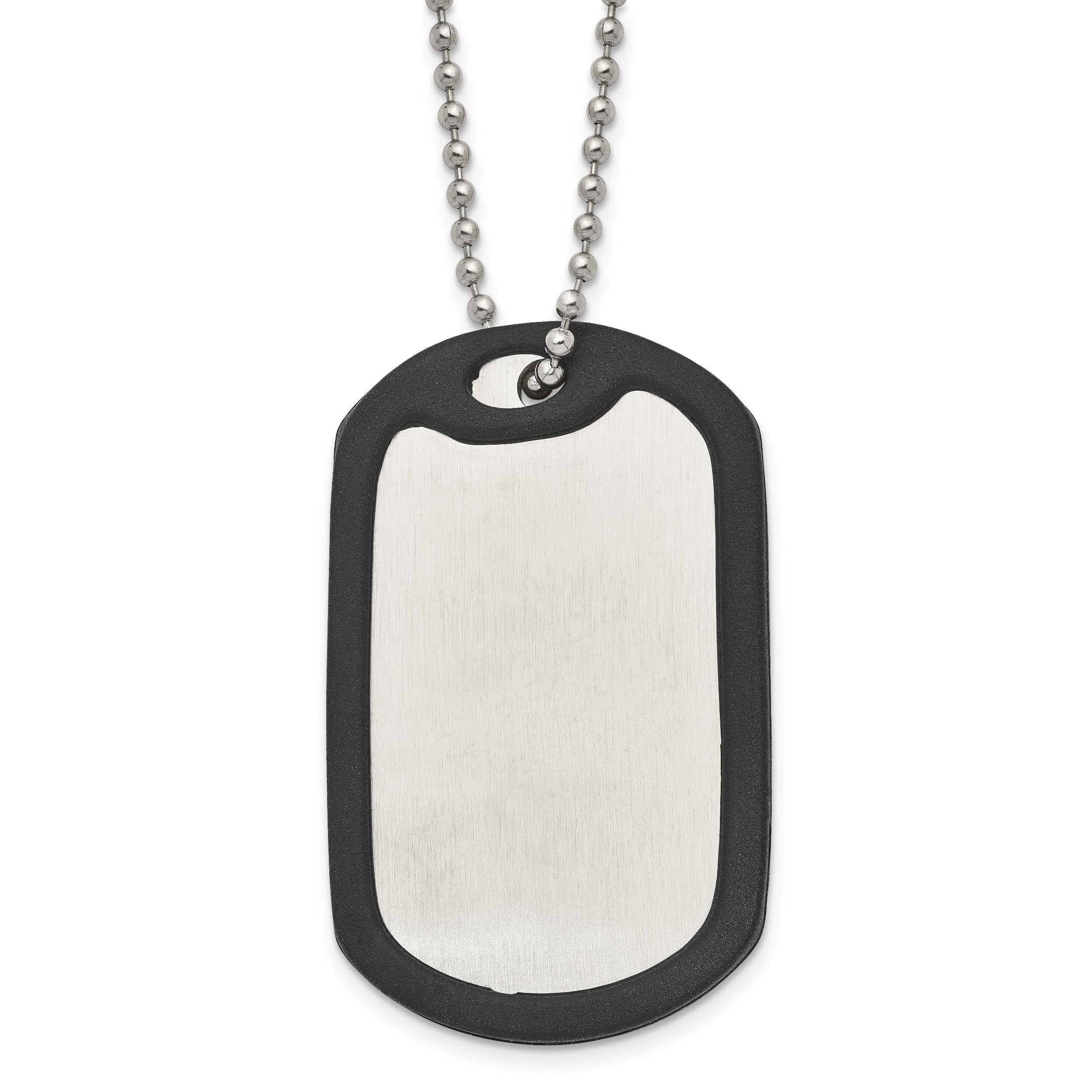 Chisel Stainless Steel Brushedand Polished Dog Tag with Removeable Black Rubber on a 24 inch Ball Chain Necklace