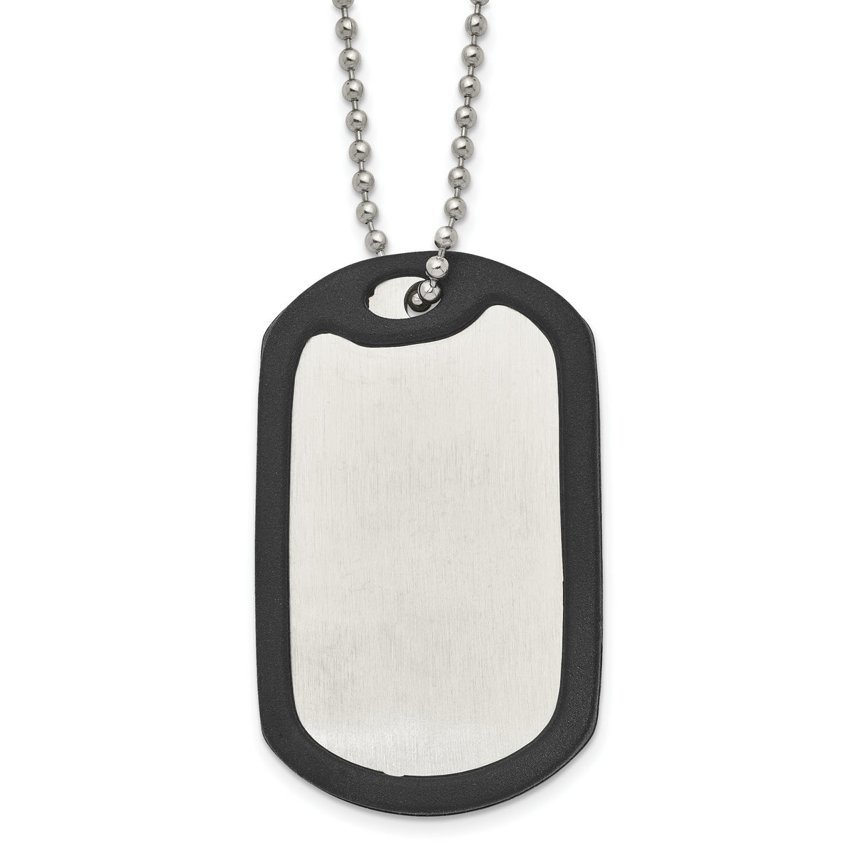 Chisel Stainless Steel Brushedand Polished Dog Tag with Removeable Black Rubber on a 24 inch Ball Chain Necklace