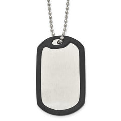 Chisel Stainless Steel Brushedand Polished Dog Tag with Removeable Black Rubber on a 24 inch Ball Chain Necklace