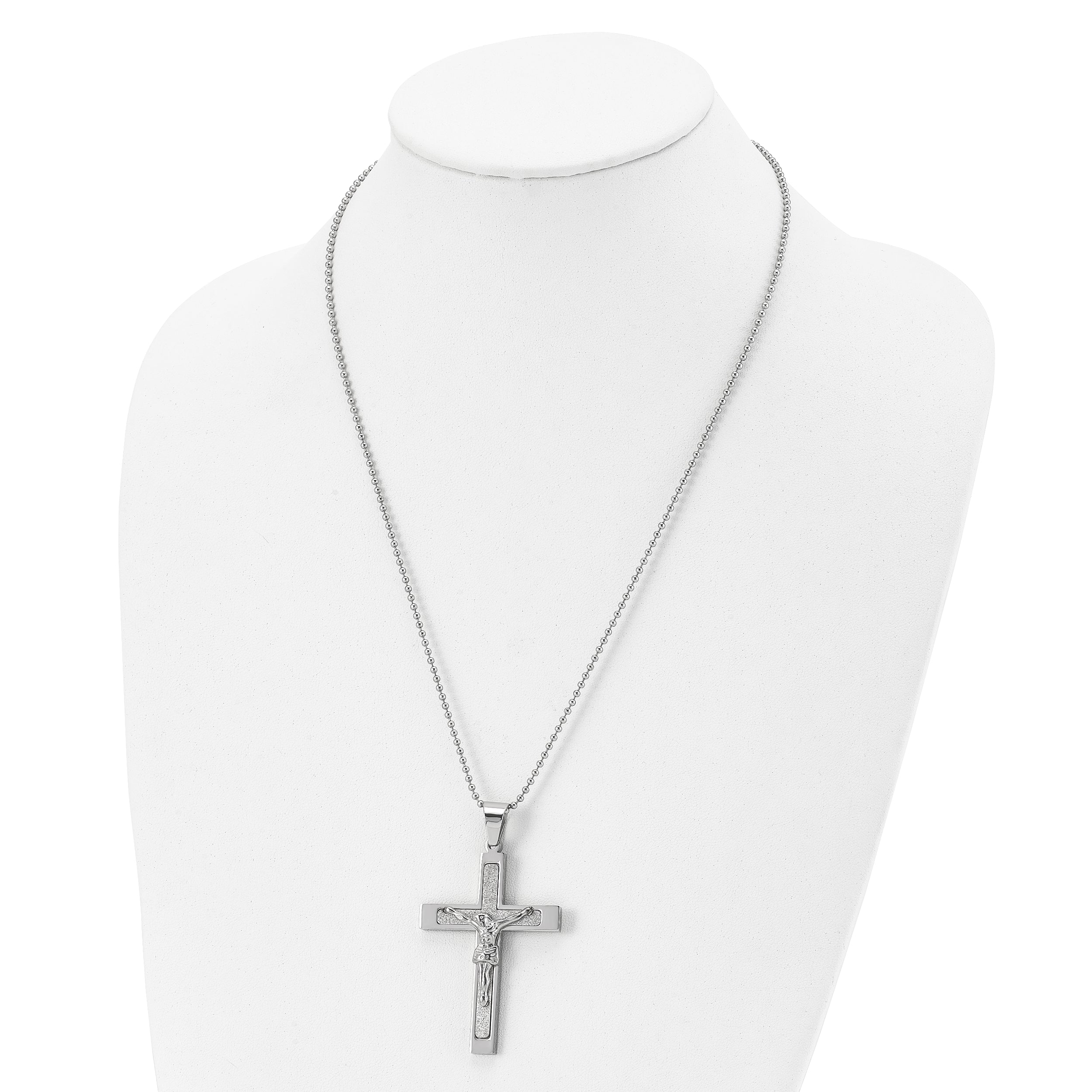 Chisel Stainless Steel Polished Laser Cut Crucifix Pendant on a 22 inch Ball Chain Necklace