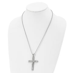 Chisel Stainless Steel Polished Laser Cut Crucifix Pendant on a 22 inch Ball Chain Necklace