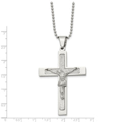 Chisel Stainless Steel Polished Laser Cut Crucifix Pendant on a 22 inch Ball Chain Necklace