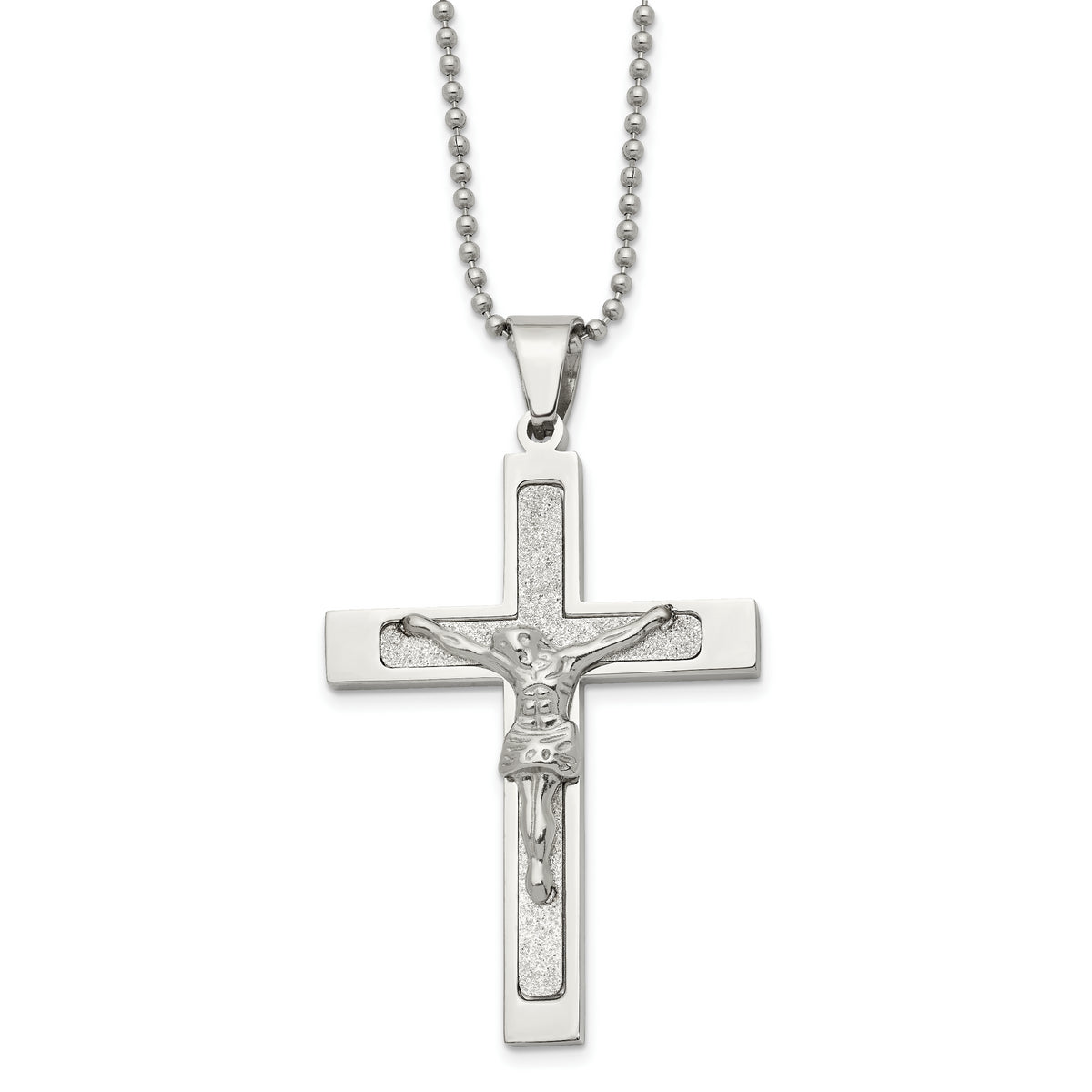 Chisel Stainless Steel Polished Laser Cut Crucifix Pendant on a 22 inch Ball Chain Necklace