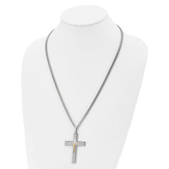 Chisel Stainless Steel Polished Yellow IP-plated Crucifix Pendant on a 24 inch Curb Chain Necklace