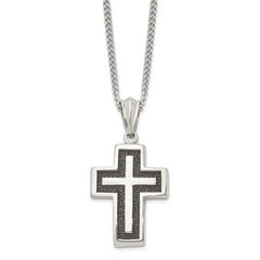 Chisel Stainless Steel Antiqued Polished and Textured Cross Pendant on a 24 inch Curb Chain Necklace