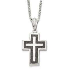 Chisel Stainless Steel Antiqued Polished and Textured Cross Pendant on a 24 inch Curb Chain Necklace