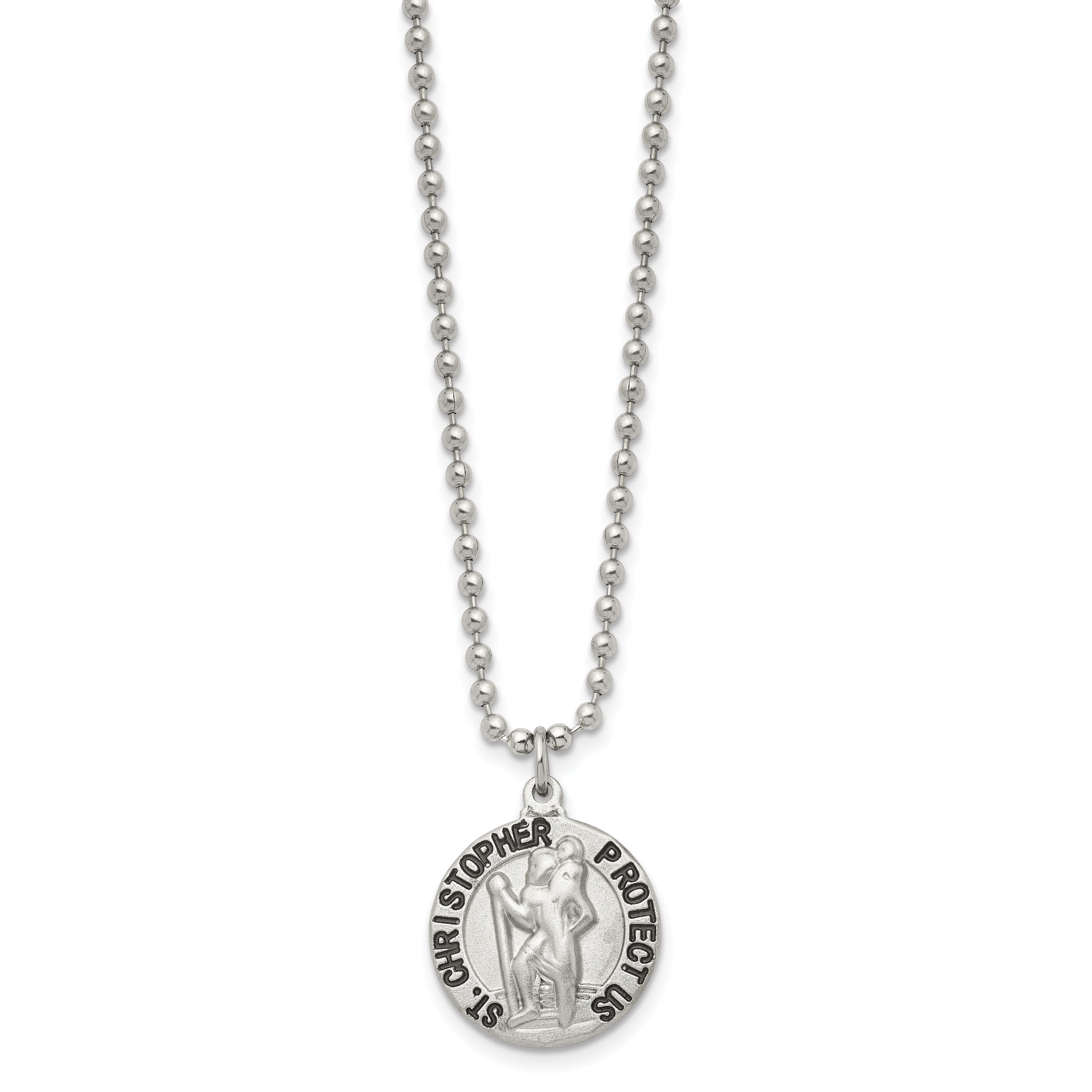 Chisel Stainless Steel Brushed and Enameled St. Christopher Medal on a 22 inch Ball Chain Necklace