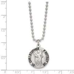 Chisel Stainless Steel Brushed and Enameled St. Christopher Medal on a 22 inch Ball Chain Necklace