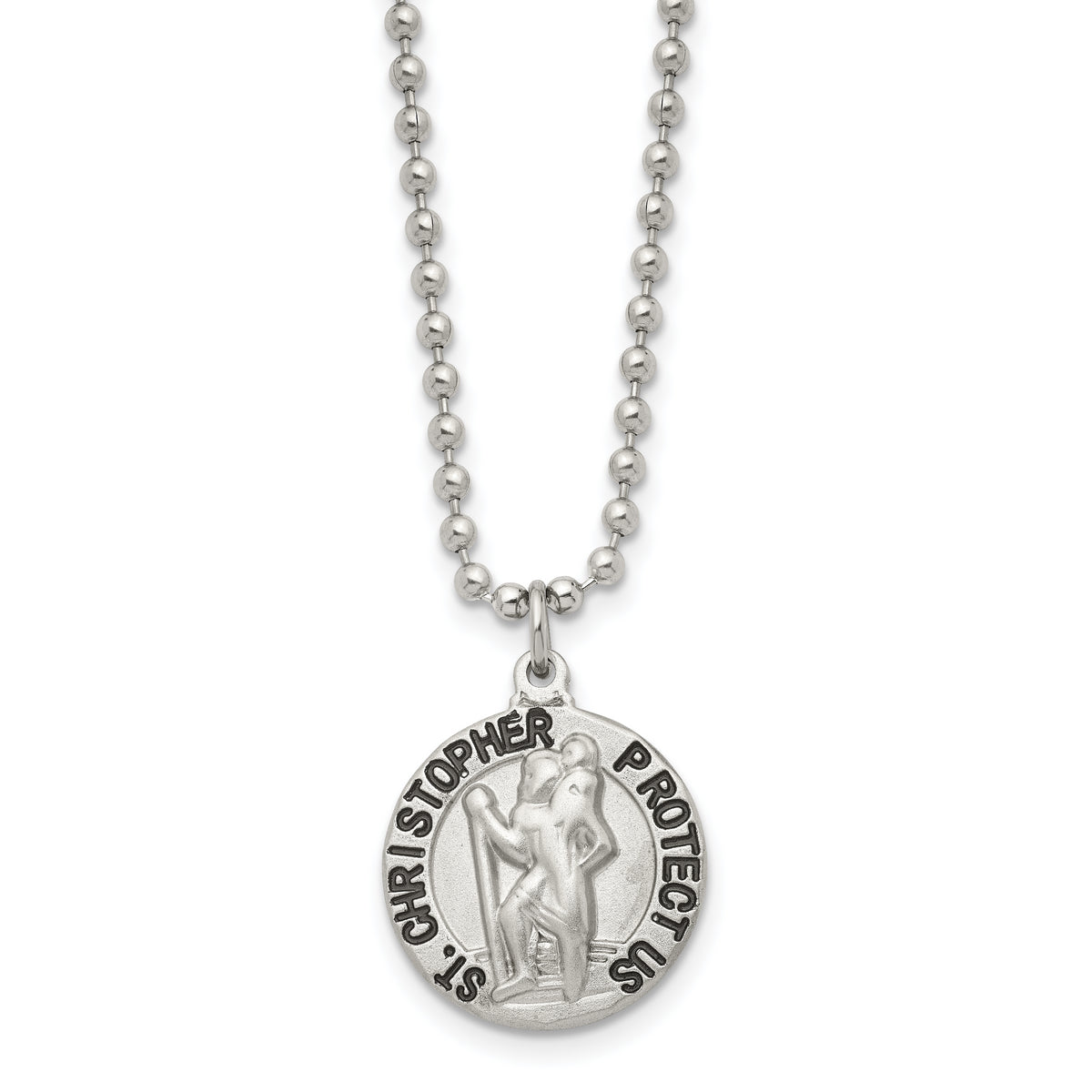 Chisel Stainless Steel Brushed and Enameled St. Christopher Medal on a 22 inch Ball Chain Necklace