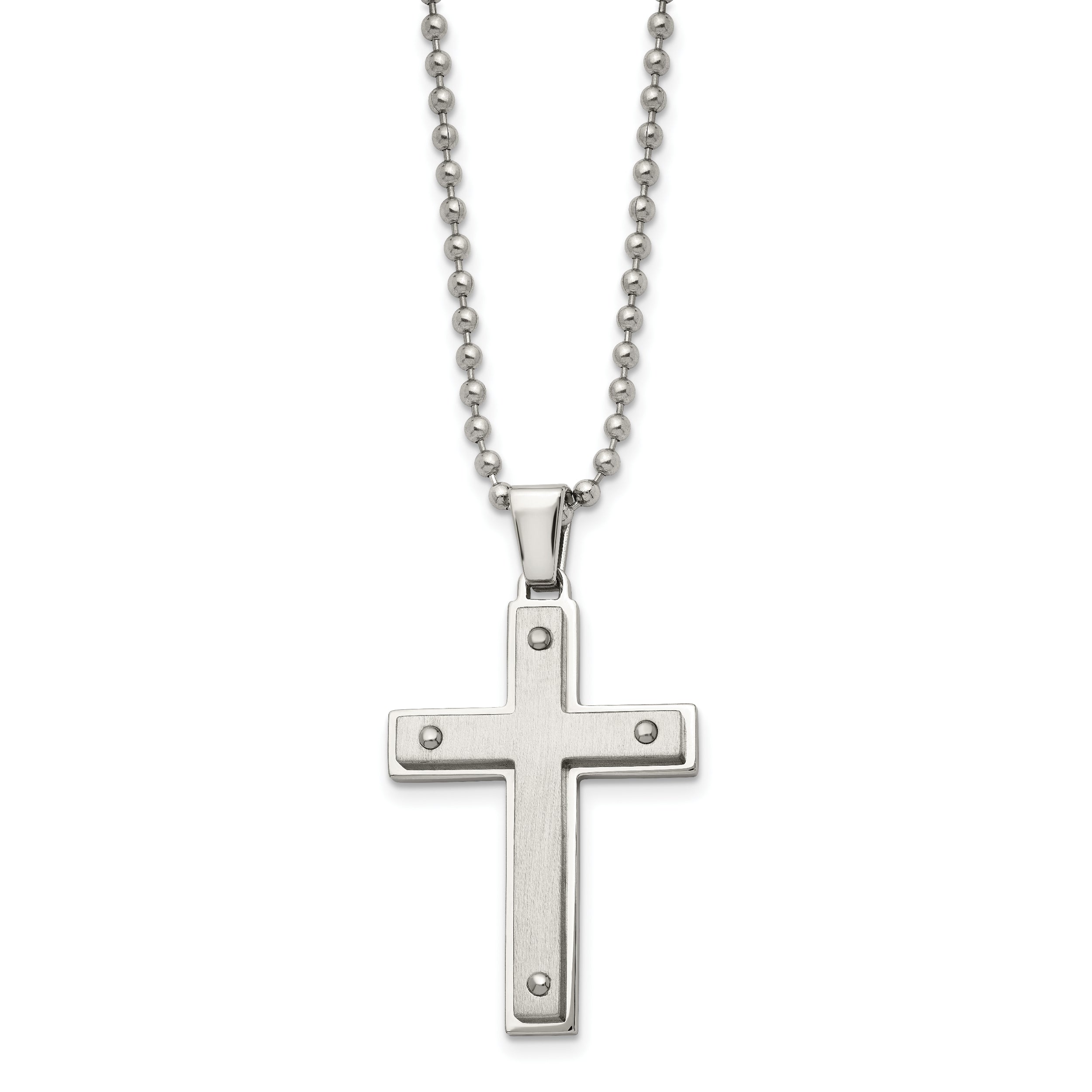 Chisel Stainless Steel Brushed and Polished Cross Pendant on a 22 inch Ball Chain Necklace