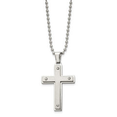 Chisel Stainless Steel Brushed and Polished Cross Pendant on a 22 inch Ball Chain Necklace