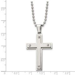 Chisel Stainless Steel Brushed and Polished Cross Pendant on a 22 inch Ball Chain Necklace