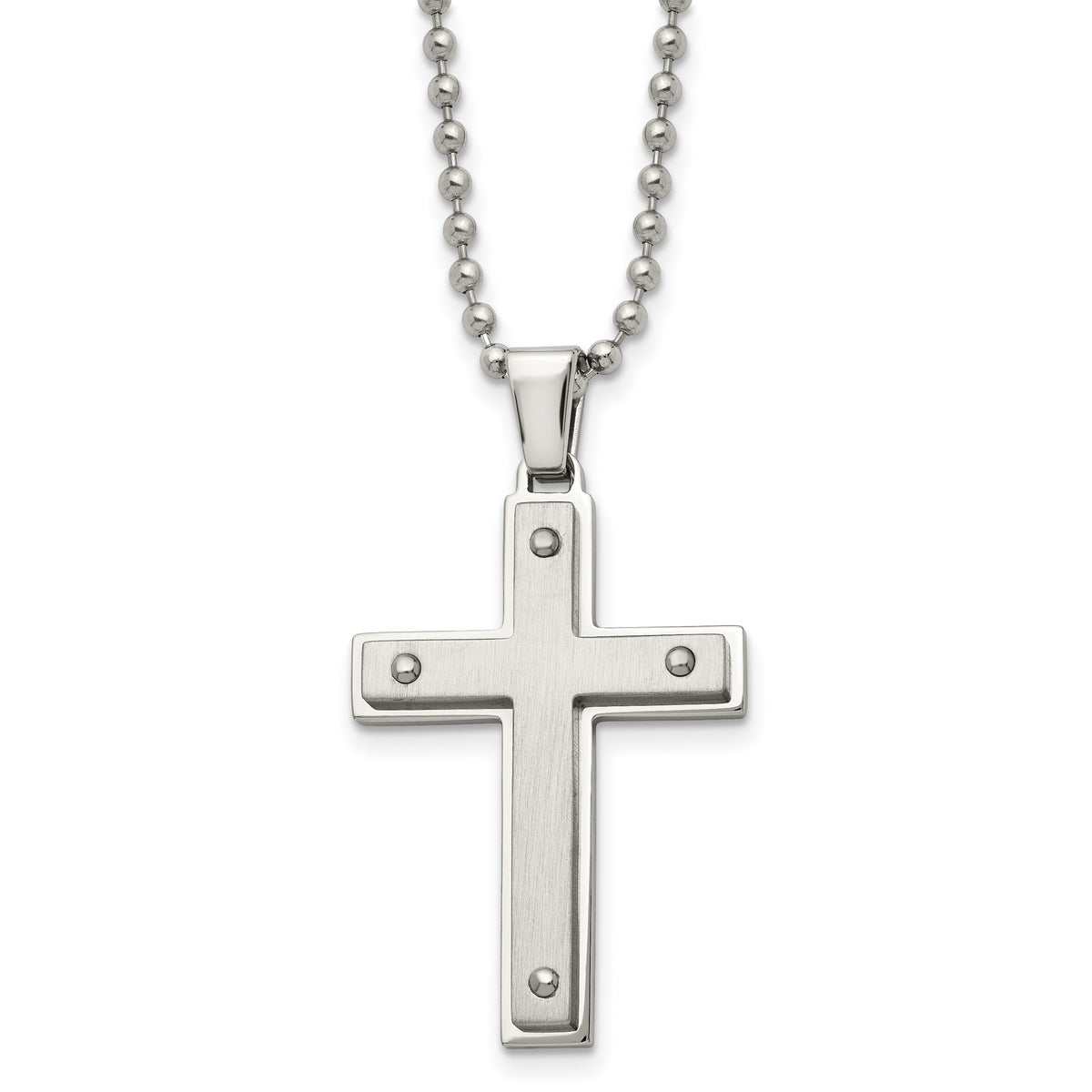 Chisel Stainless Steel Brushed and Polished Cross Pendant on a 22 inch Ball Chain Necklace