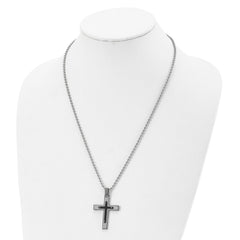 Stainless Steel Polished and Textured Black IP-plated Cross 22in Necklace