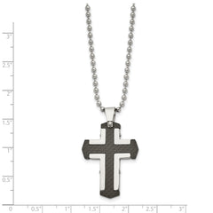 Stainless Steel Polished Solid Black Carbon Fiber Cross 22in Necklace