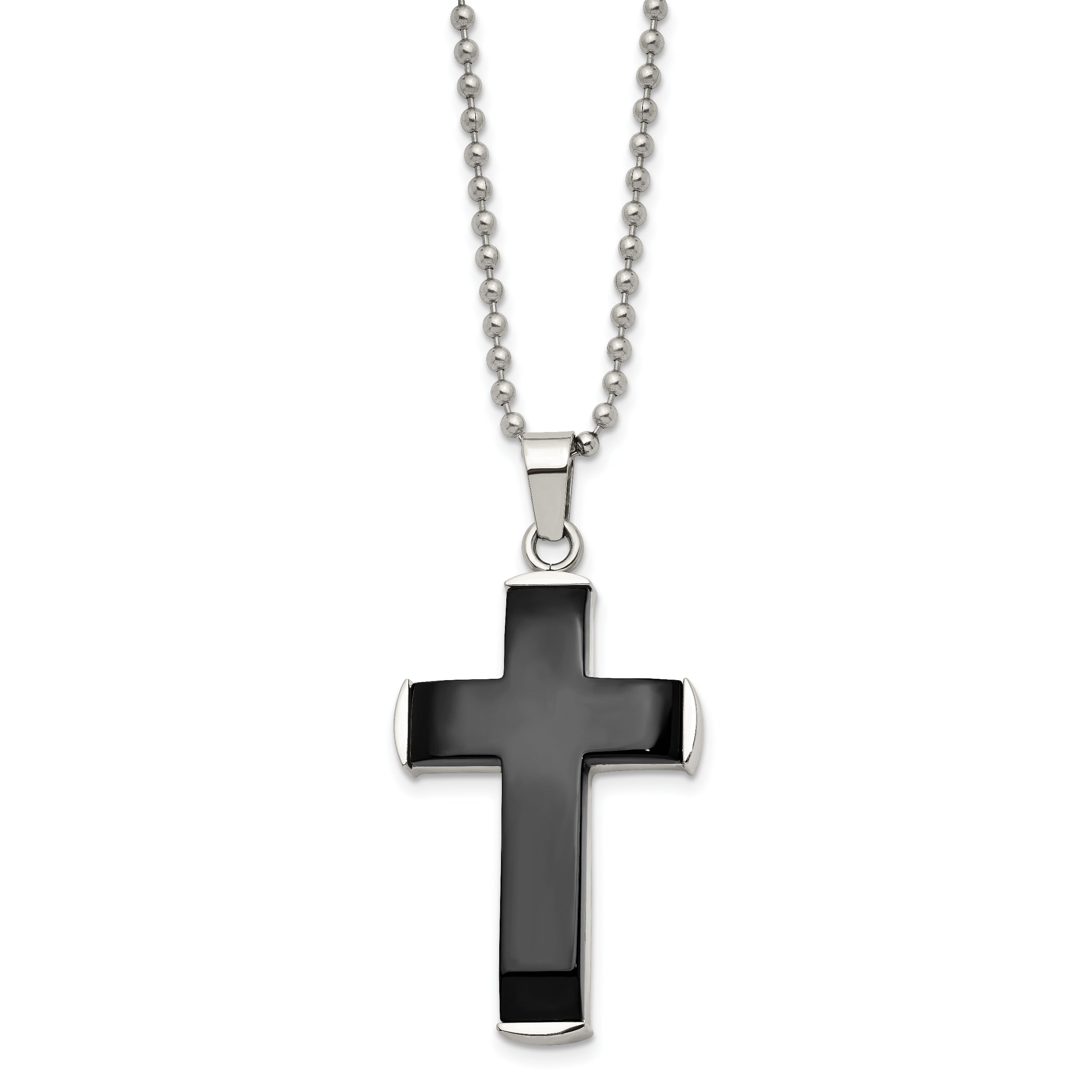 Stainless Steel Polished Black IP plated Cross 22in Necklace