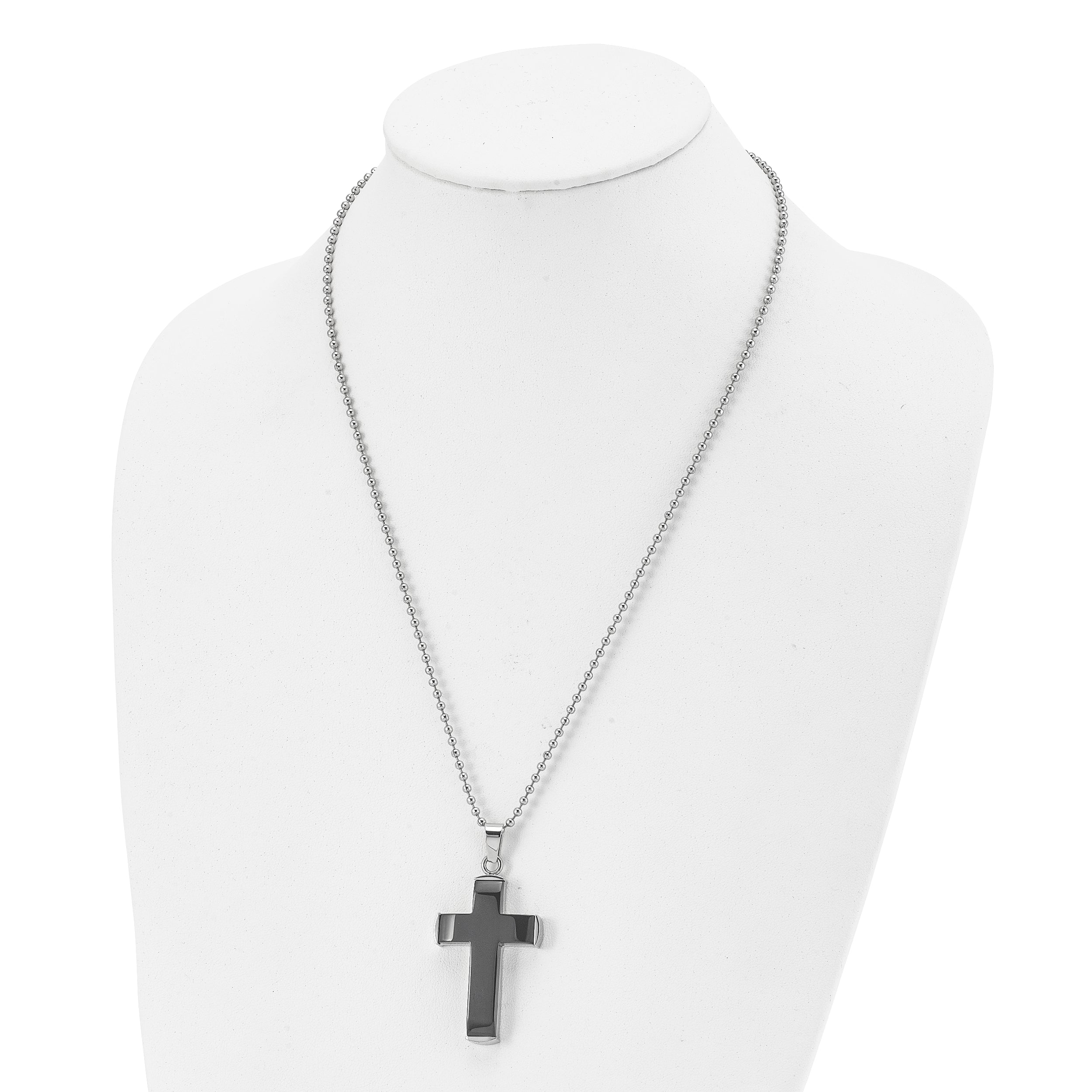 Stainless Steel Polished Black IP plated Cross 22in Necklace