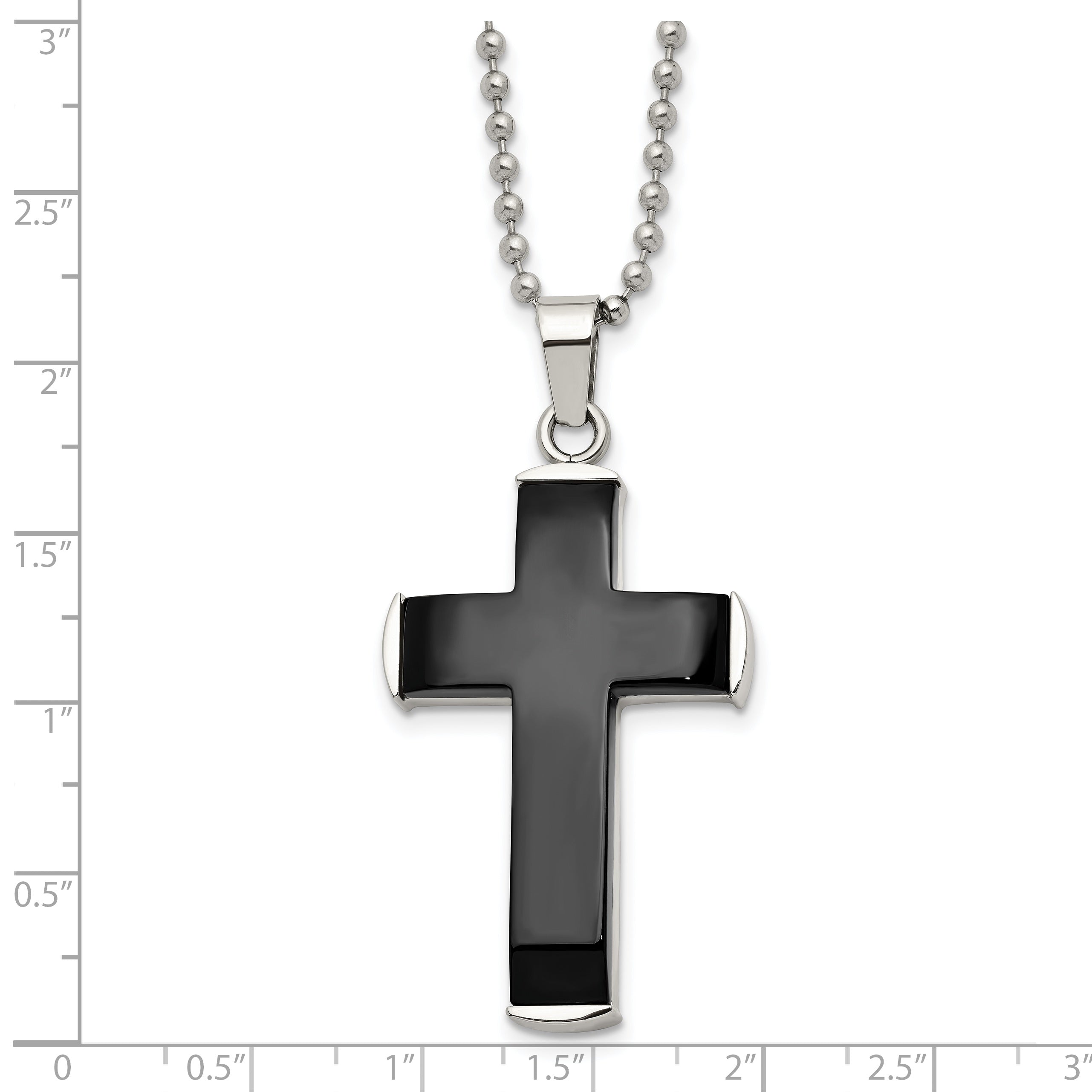 Stainless Steel Polished Black IP plated Cross 22in Necklace