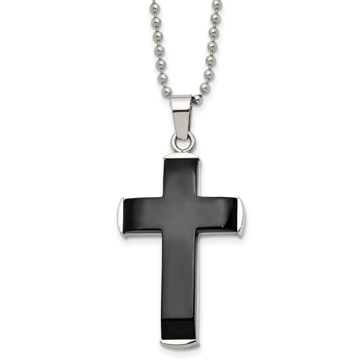 Stainless Steel Polished Black IP plated Cross 22in Necklace