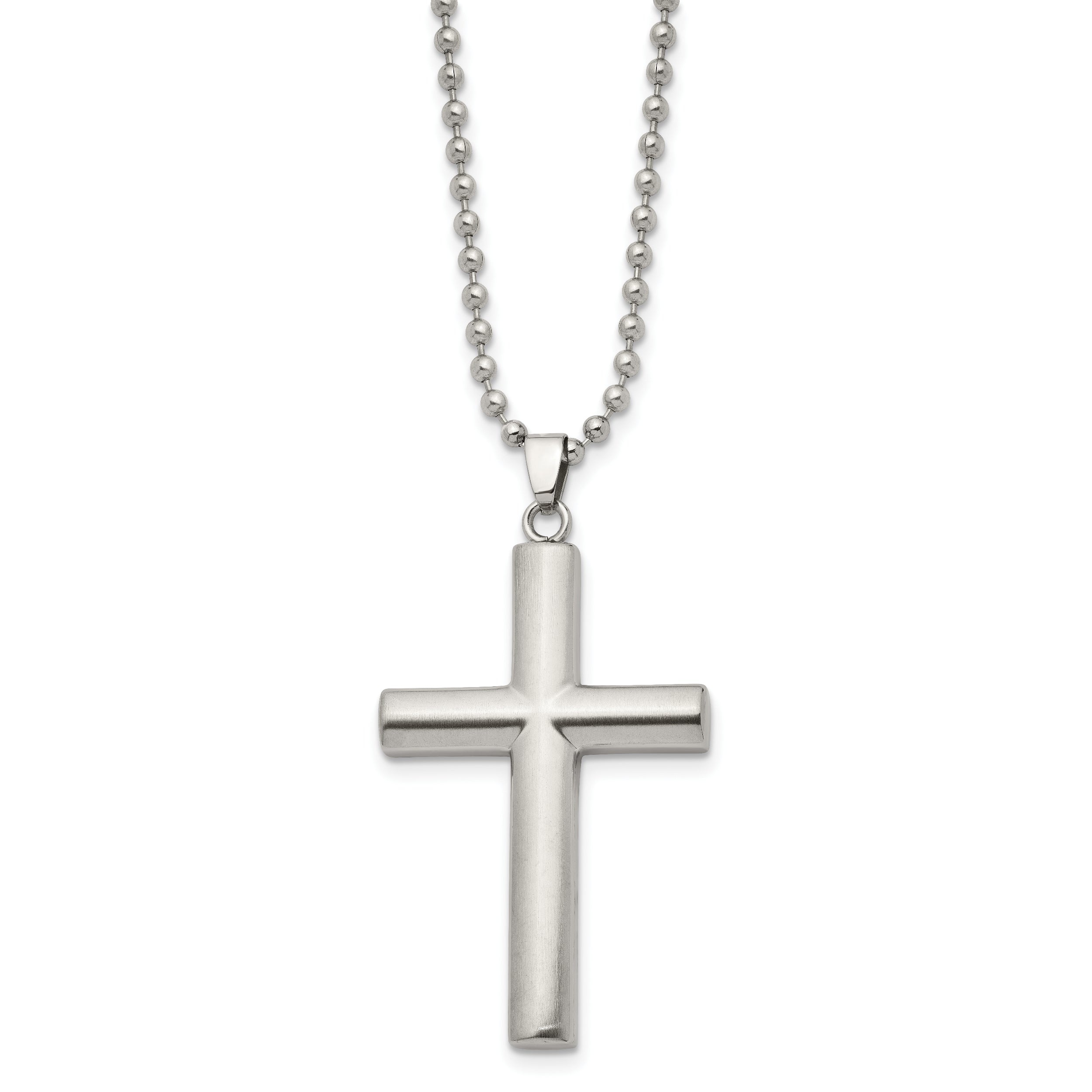 Chisel Stainless Steel Brushed and Polished Cross Pendant on a 22 inch Ball Chain Necklace