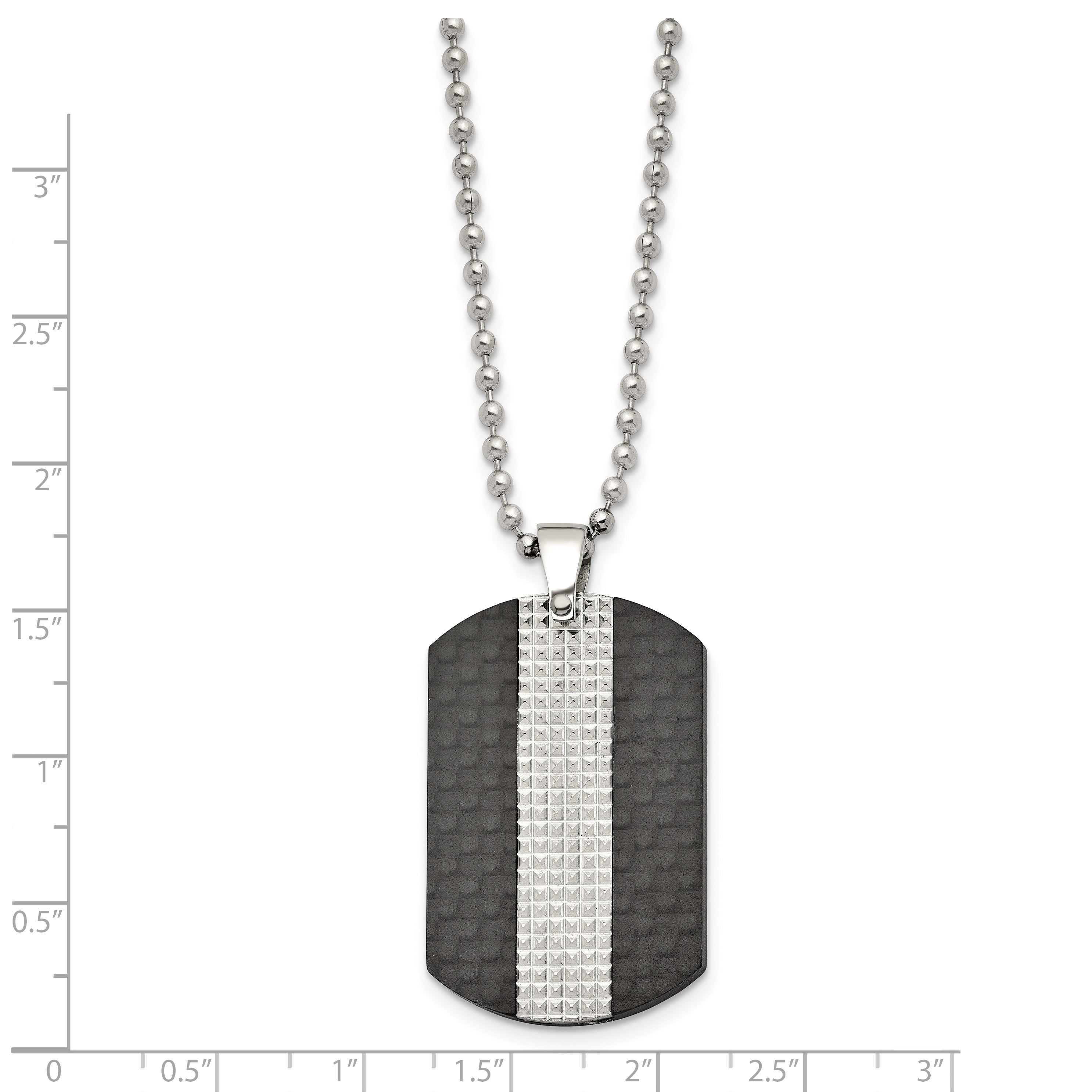 Stainless Steel 22in Polished Black Solid Carbon Fiber & Textured Dog Tag