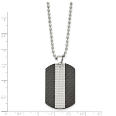 Stainless Steel 22in Polished Black Solid Carbon Fiber & Textured Dog Tag