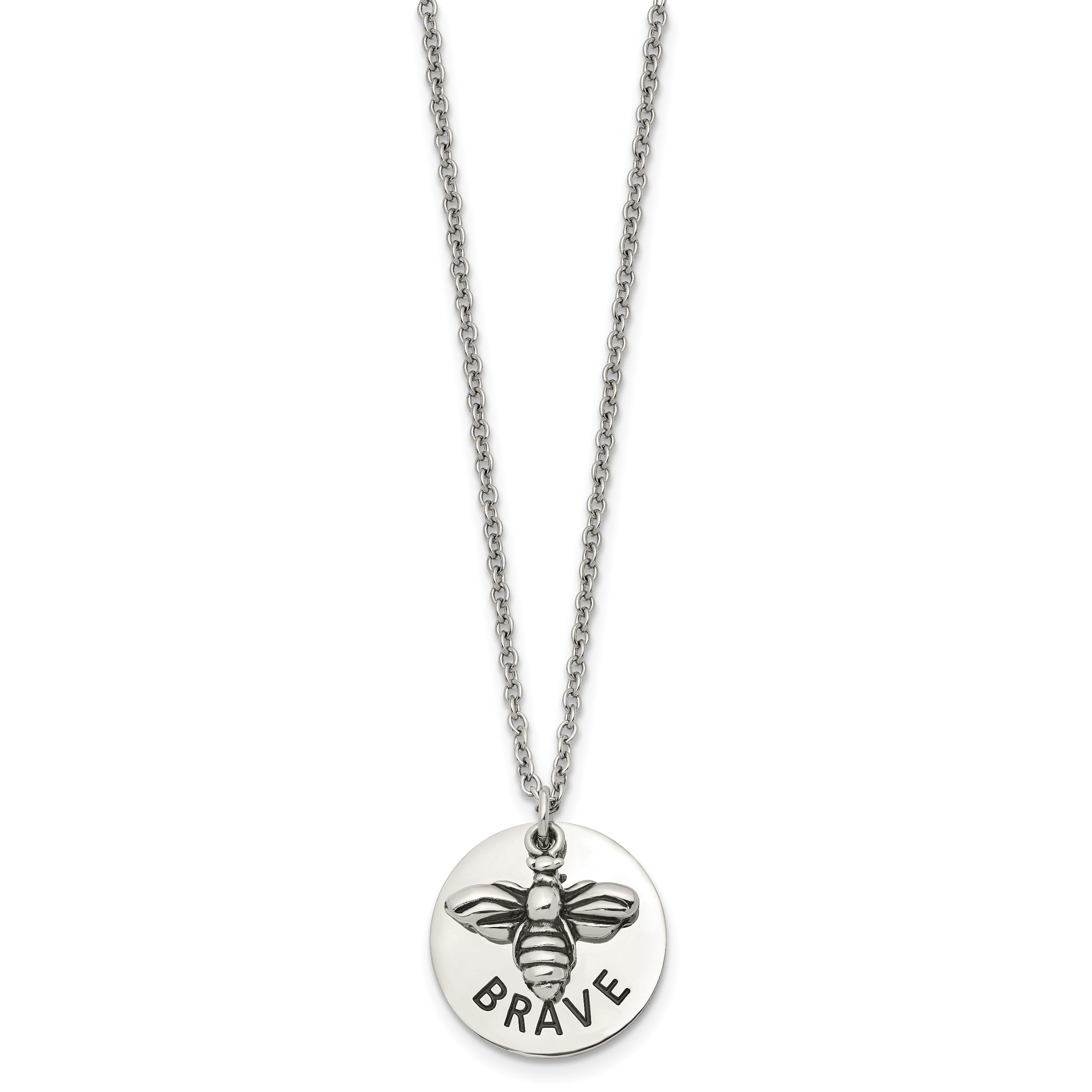 Chisel Stainless Steel Polished and Enameled BRAVE Bumble Bee Pendant on a 22 inch Cable Chain Necklace