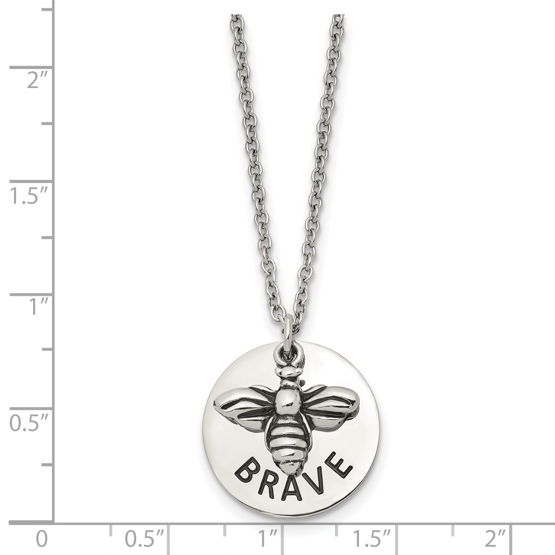 Chisel Stainless Steel Polished and Enameled BRAVE Bumble Bee Pendant on a 22 inch Cable Chain Necklace