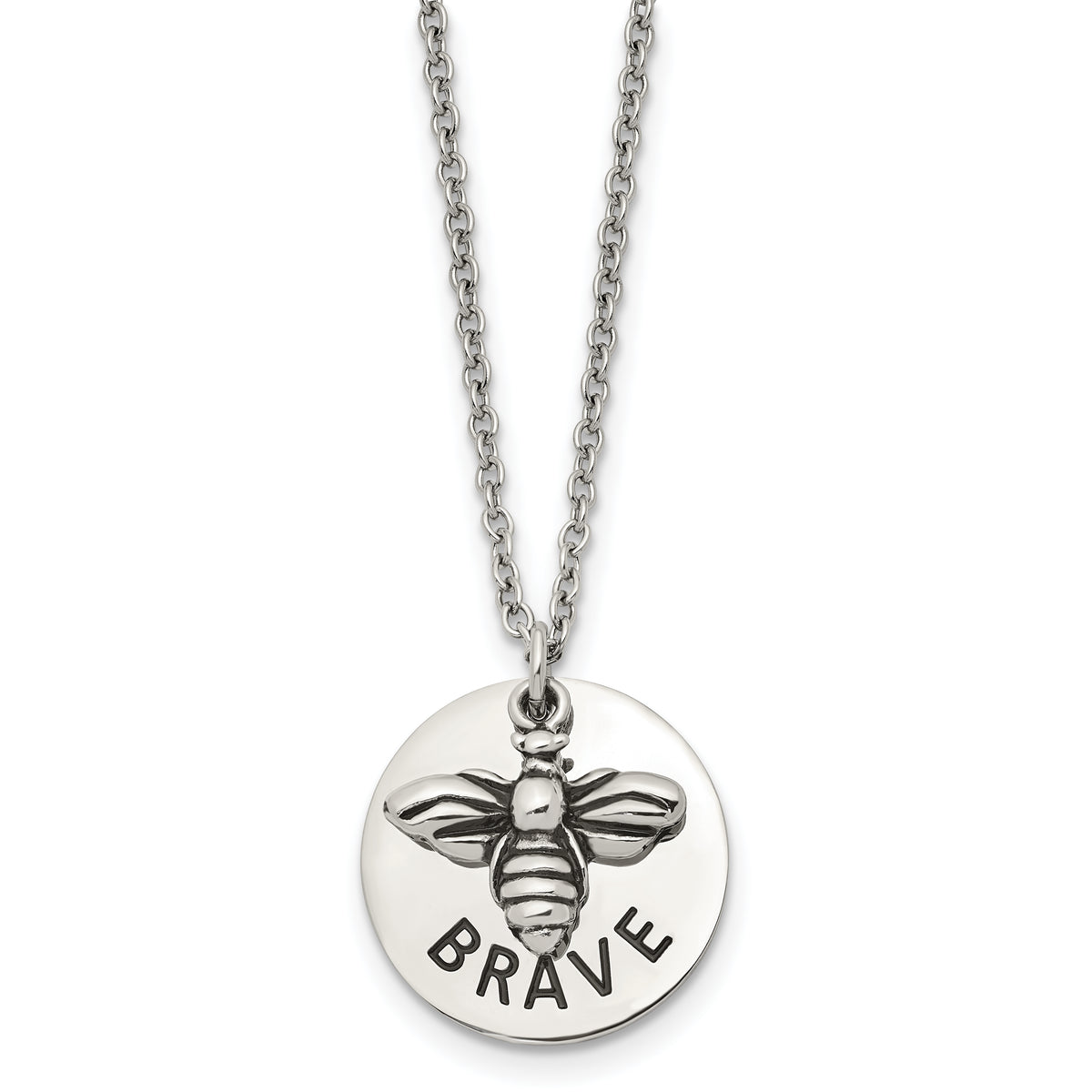 Chisel Stainless Steel Polished and Enameled BRAVE Bumble Bee Pendant on a 22 inch Cable Chain Necklace