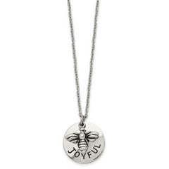 Chisel Stainless Steel Polished and Enameled JOYFUL Bumble Bee Pendant on a 22 inch Cable Chain Necklace