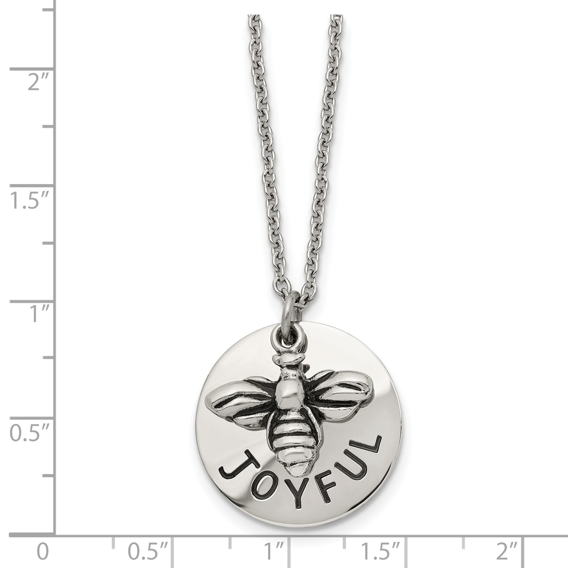 Chisel Stainless Steel Polished and Enameled JOYFUL Bumble Bee Pendant on a 22 inch Cable Chain Necklace