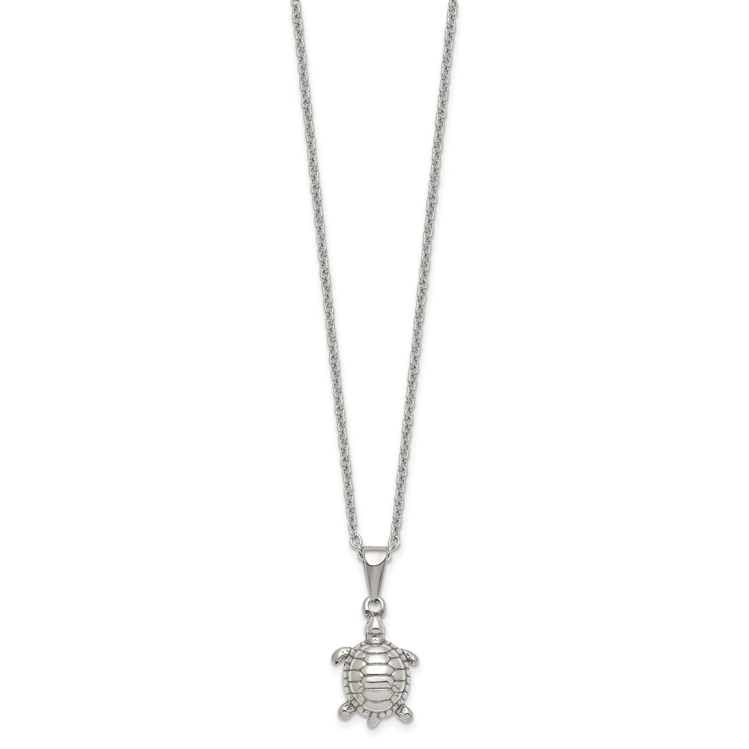 Chisel Stainless Steel Polished and Textured Turtle Pendant on a 22 inch Cable Chain Necklace