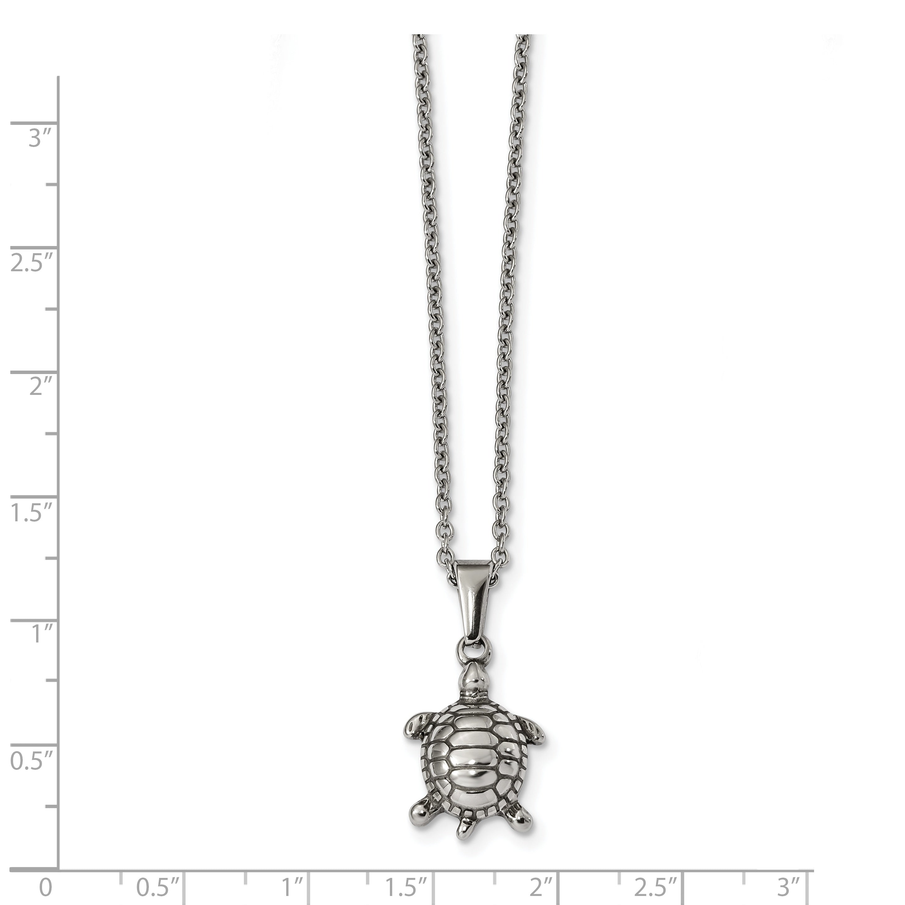 Chisel Stainless Steel Polished and Textured Turtle Pendant on a 22 inch Cable Chain Necklace