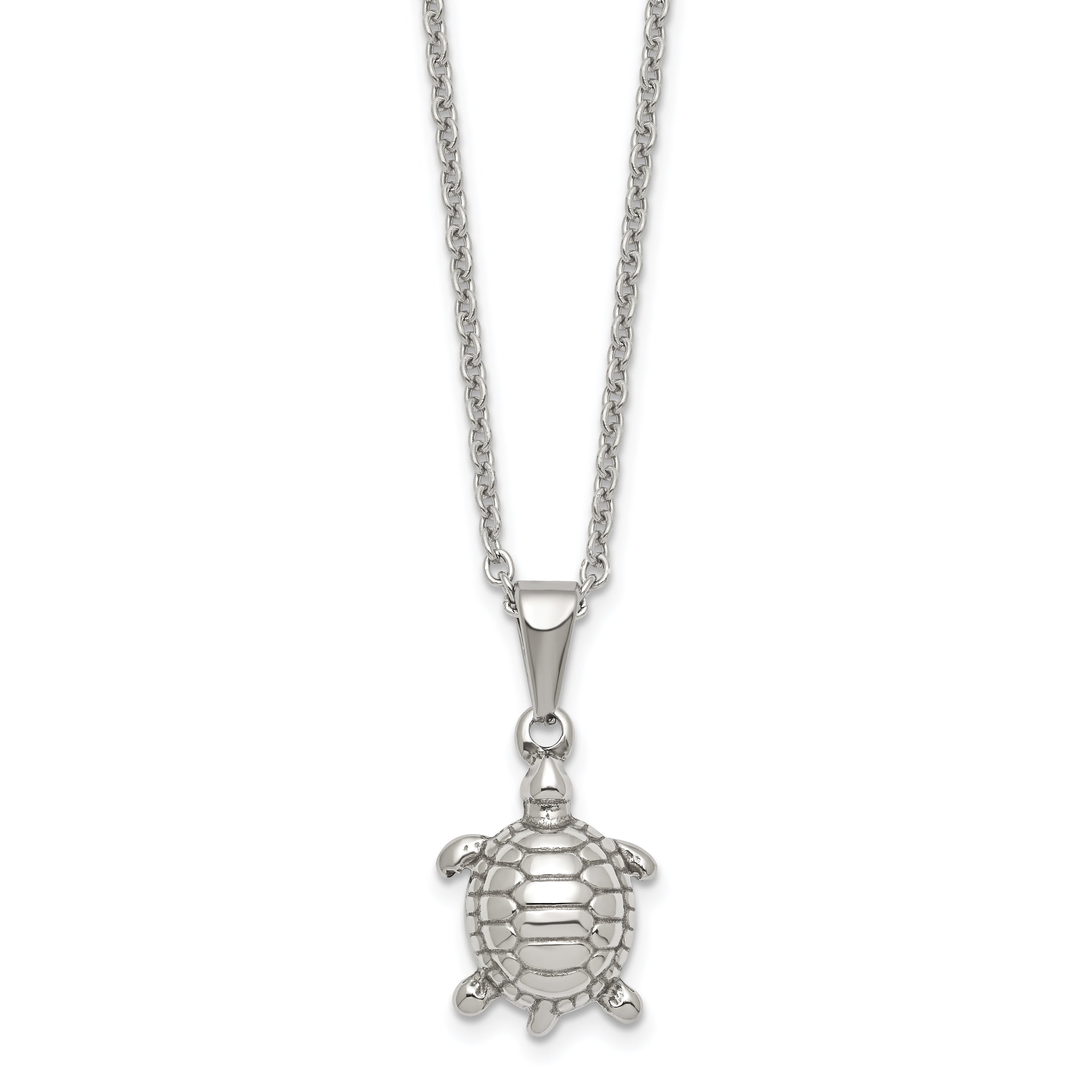 Chisel Stainless Steel Polished and Textured Turtle Pendant on a 22 inch Cable Chain Necklace