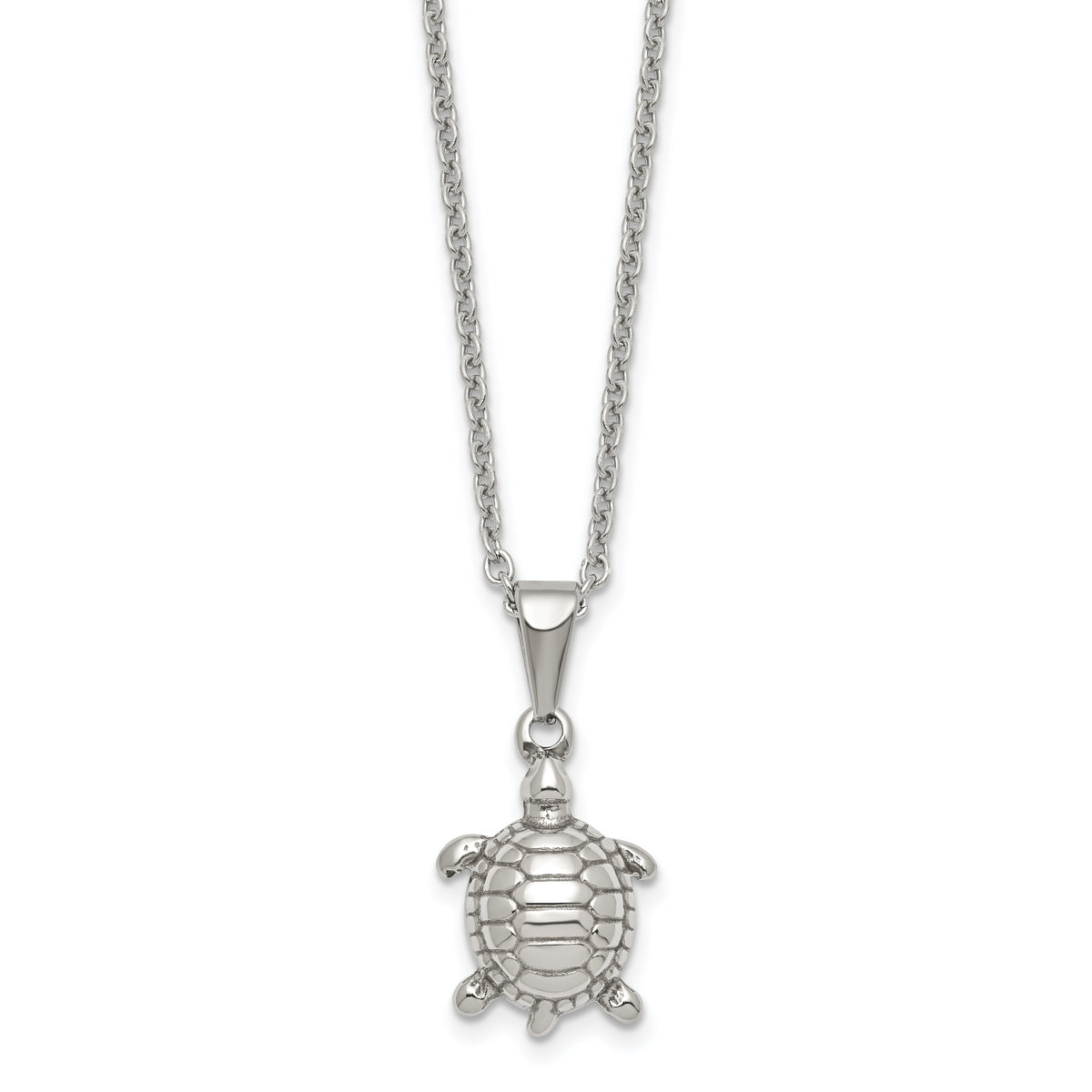 Chisel Stainless Steel Polished and Textured Turtle Pendant on a 22 inch Cable Chain Necklace